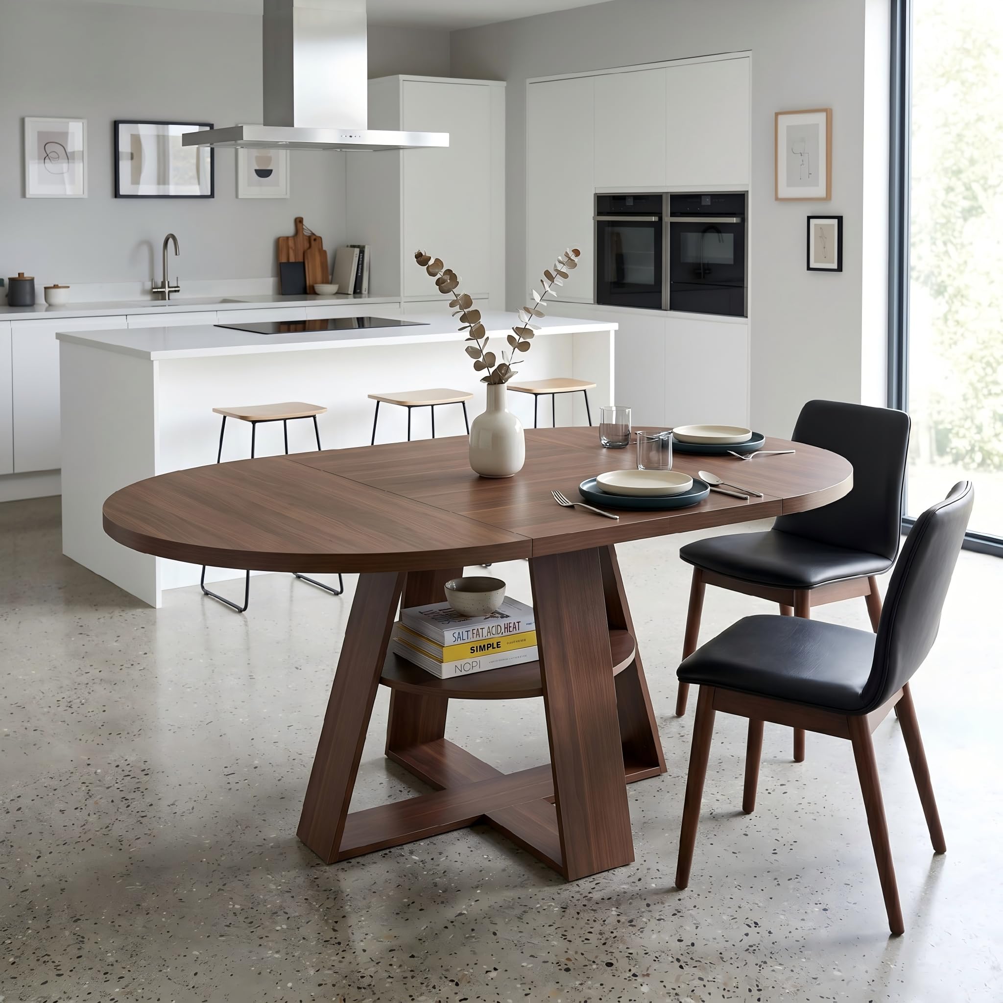 Esstisch Ausziehbar Holz, Küchentisch 100cm-140cm, Esszimmertisch Ausziehbar für 2-8 Personen, Ausziehtisch Esszimmer Mit Abnehmbarer Tischplatte, Holzgestell mit Ablagefläche
