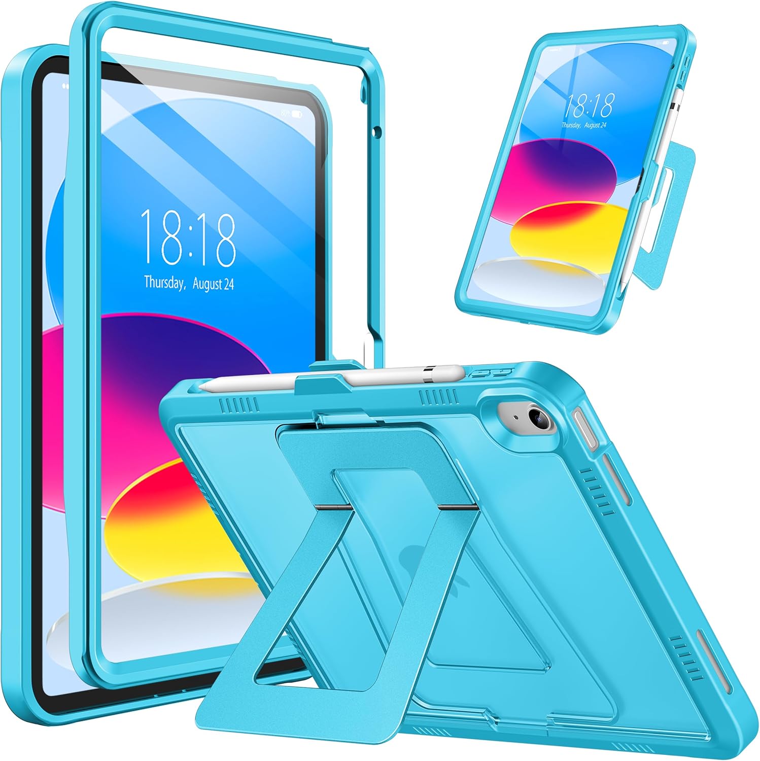DTTO for iPad (A16) 11th Generation Case 11 Inch 2025, iPad 10th Generation Case 2022, Adjustable Kickstand, Built-in Screen Protector, Shockproof Protective Cover with Translucent Back, Light Blue