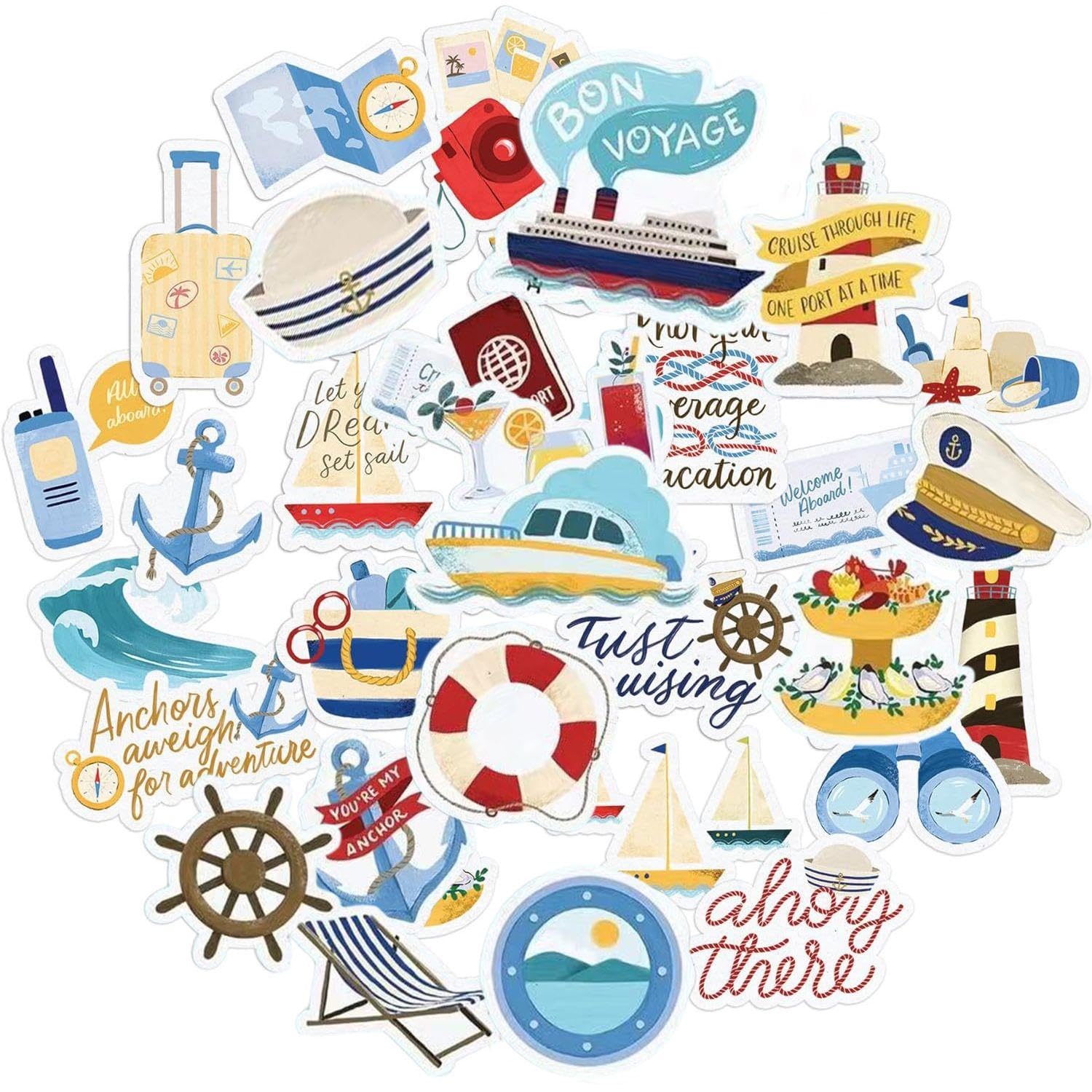 Vehyegoi Multicolor 30 Pieces Of Cruise Stickers, Cute Cartoon Stickers For Decoration, Diy Luggage And Notebook Decoration Stickers, Fresh Travel Stickers