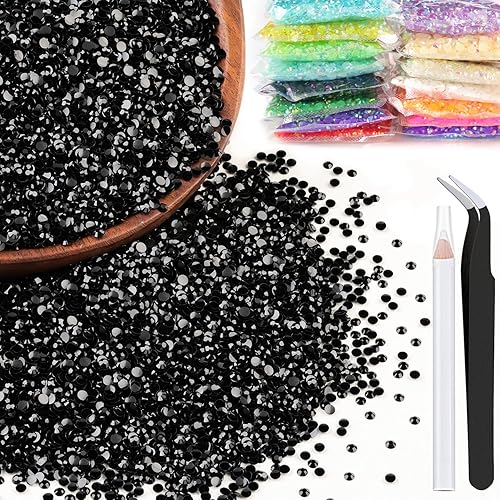 Miniatura 1 de 5000 diamantes de imitación de resina de 0.118 pulgadas a granel, diamantes de imitación de gelatina redondos negros con parte trasera plana, gemas
