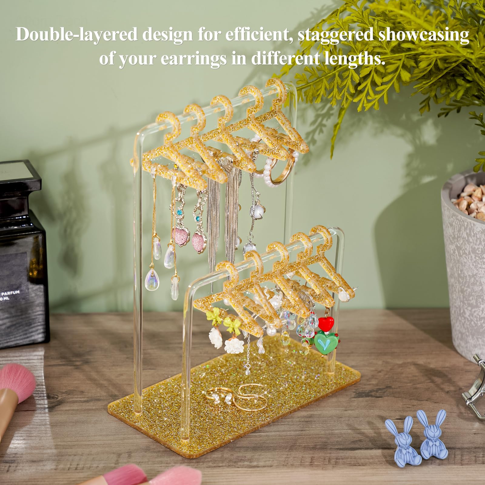 2-Pack Acrylic Earring Display Holders With 16 Mini Hangers - Jewelry Organizer For Retail & Home