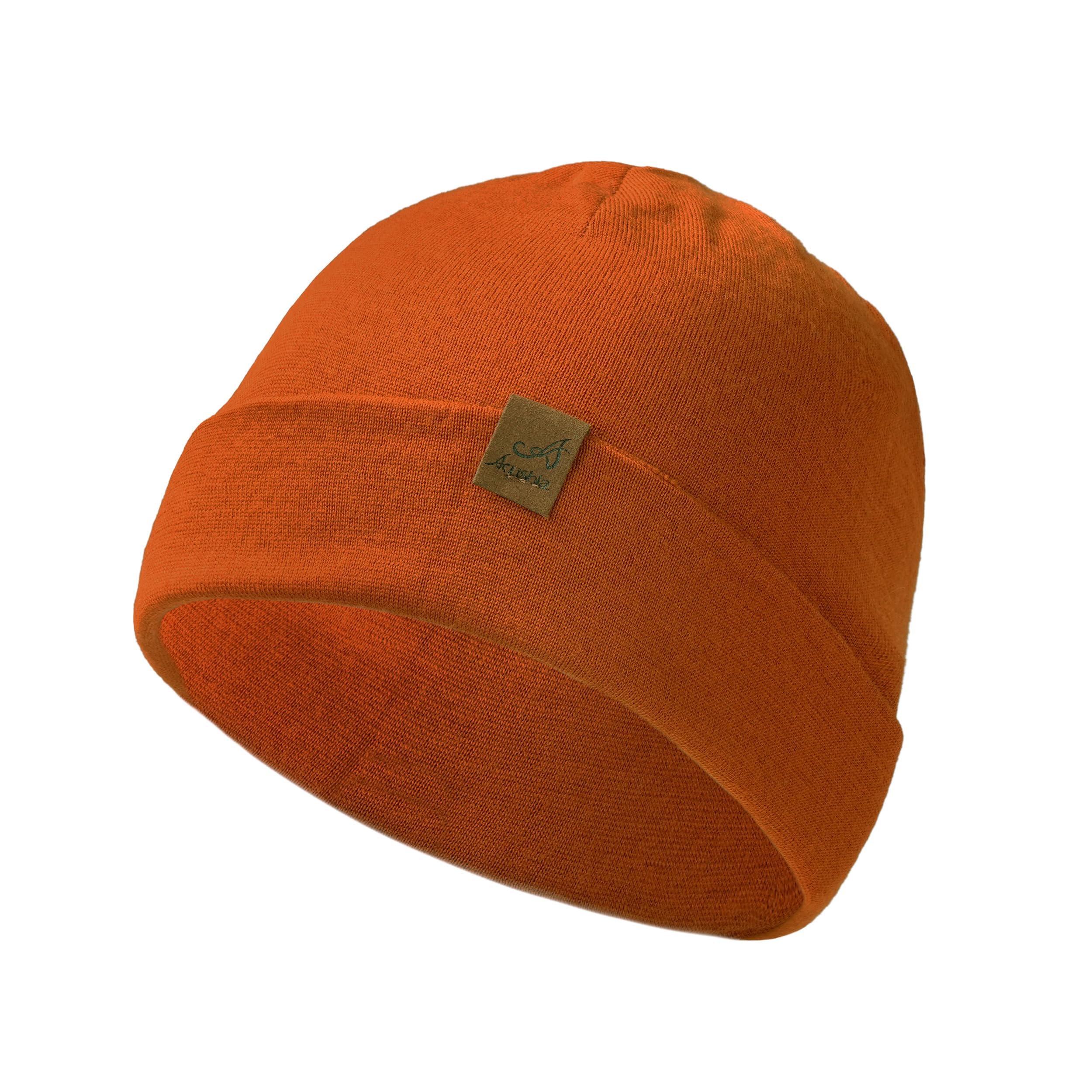 Acushla Unisex Maple Leaf 100% Merino Wool Cuff Beanie For Men & Women Knitted Winter Hat Watch Cap Skull Wrap For Cold Weather