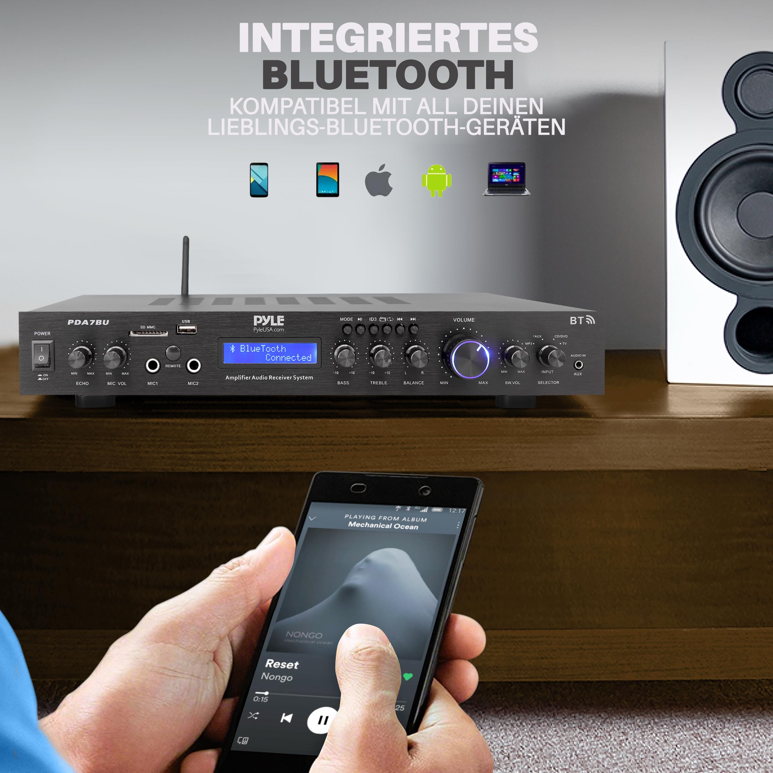 PyleUsa Home Audio Amplifier Home Theater Power Stereo Receiver, Surround Sound, PDA7BUEU, EU-Modell