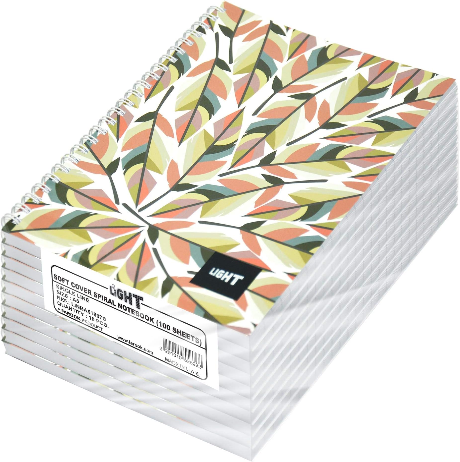 FIS Light Spiral Soft Cover Single Line A5 Notebook (Pack of 10 Pcs X 100 Sheets) - LINBA51807S