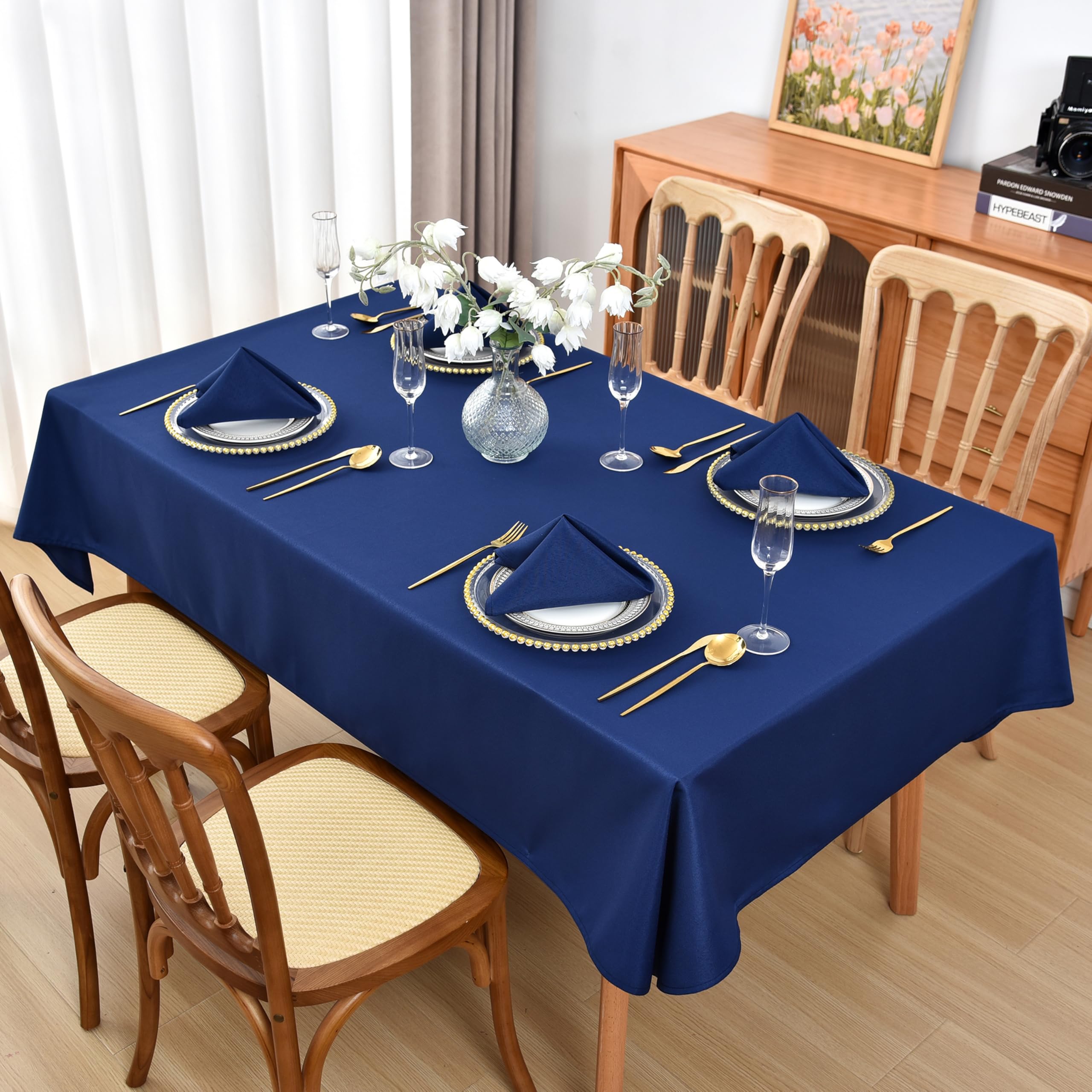 Viiamacki Navy Blue Rectangle Tablecloth, 36X55 Inch, Stain and Wrinkle Resistant Machine Washable Polyester Table Cloth, Fabric Coffee Table Cover for Dining Buffet Party and Outdoor Use