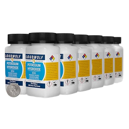 Hidróxido de potasio 3.8 libras 12 botellas 99% puro grado alimenticio copos finos
