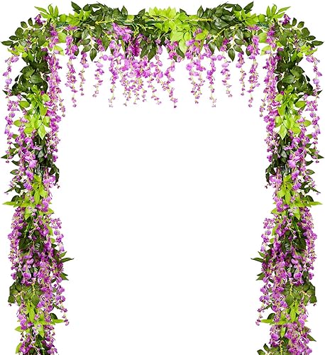 Lvydec - Guirnalda de flores artificiales de glicinia, 4 unidades en total, 28.8 pies, flores artificiales de seda para colgar en el hogar, jardín,