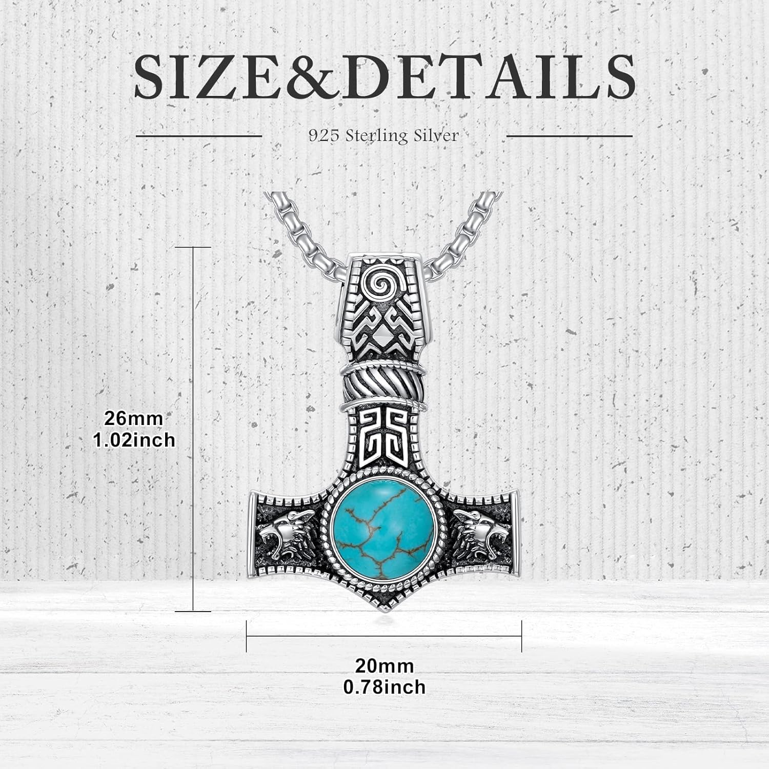 Thor Hammer Necklace 925 Sterling Silver Natural Turquoise Viking Nordic Mjolnir Amulet Pendant Jewelry Gifts for Men - Image 5