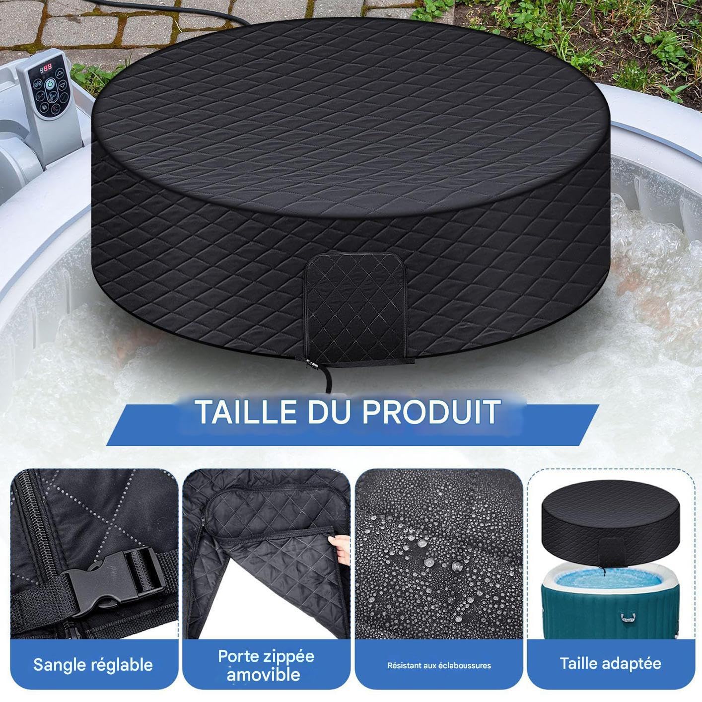 Bâche Isolante Thermique pour Spa, Protection Hivernale Ronde Isotherme pour Extérieur, Accessoire Étanche Anti-Poussière pour Extérieur Arrière-Cour Fête Temps Froid