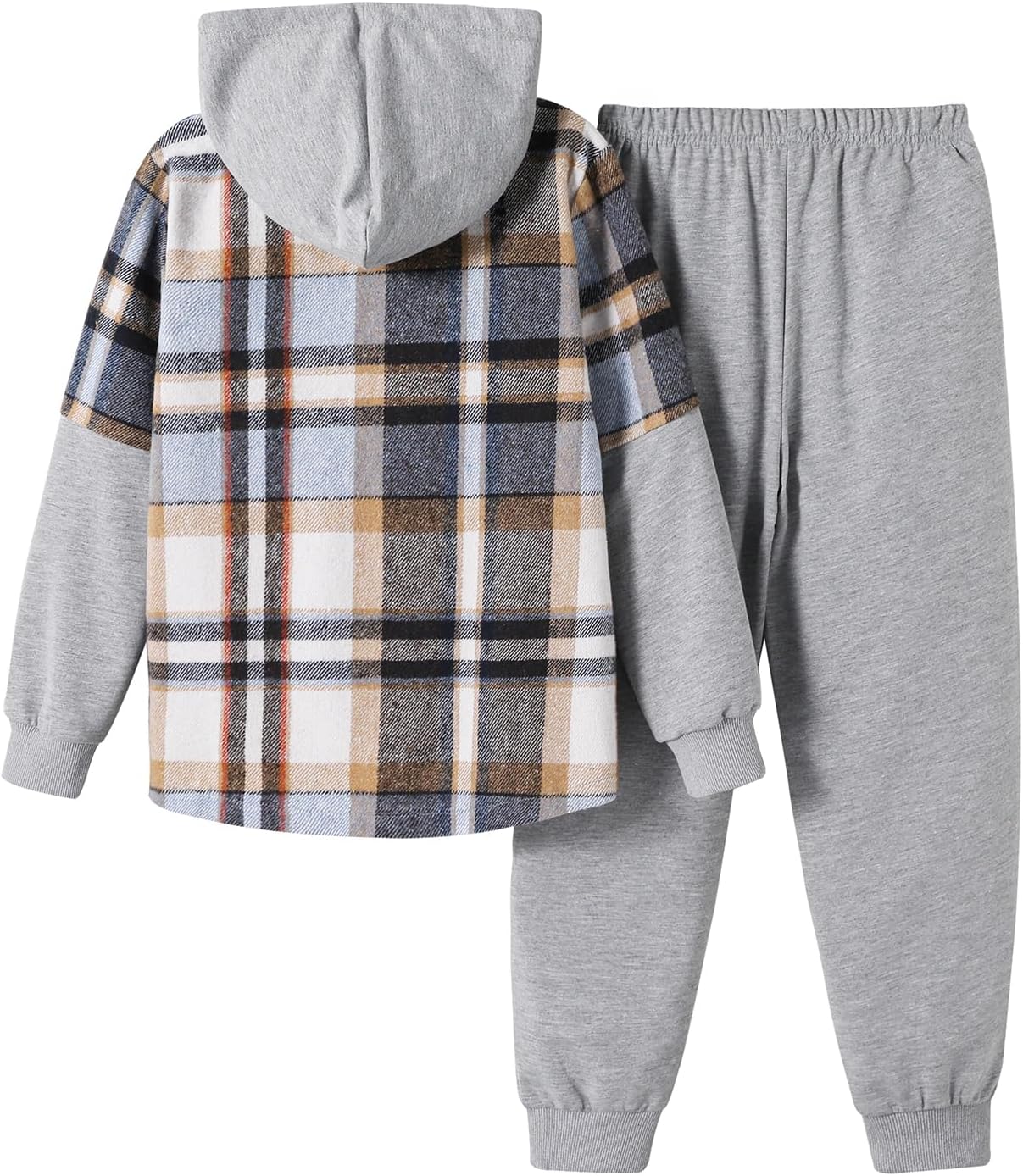 2Pcs Boys Clothes Sweatsuit Set Hoodie Flannel Plaid Shirt and Jogger Pants for Kids Fall Winter Spring Outfits - Image 2