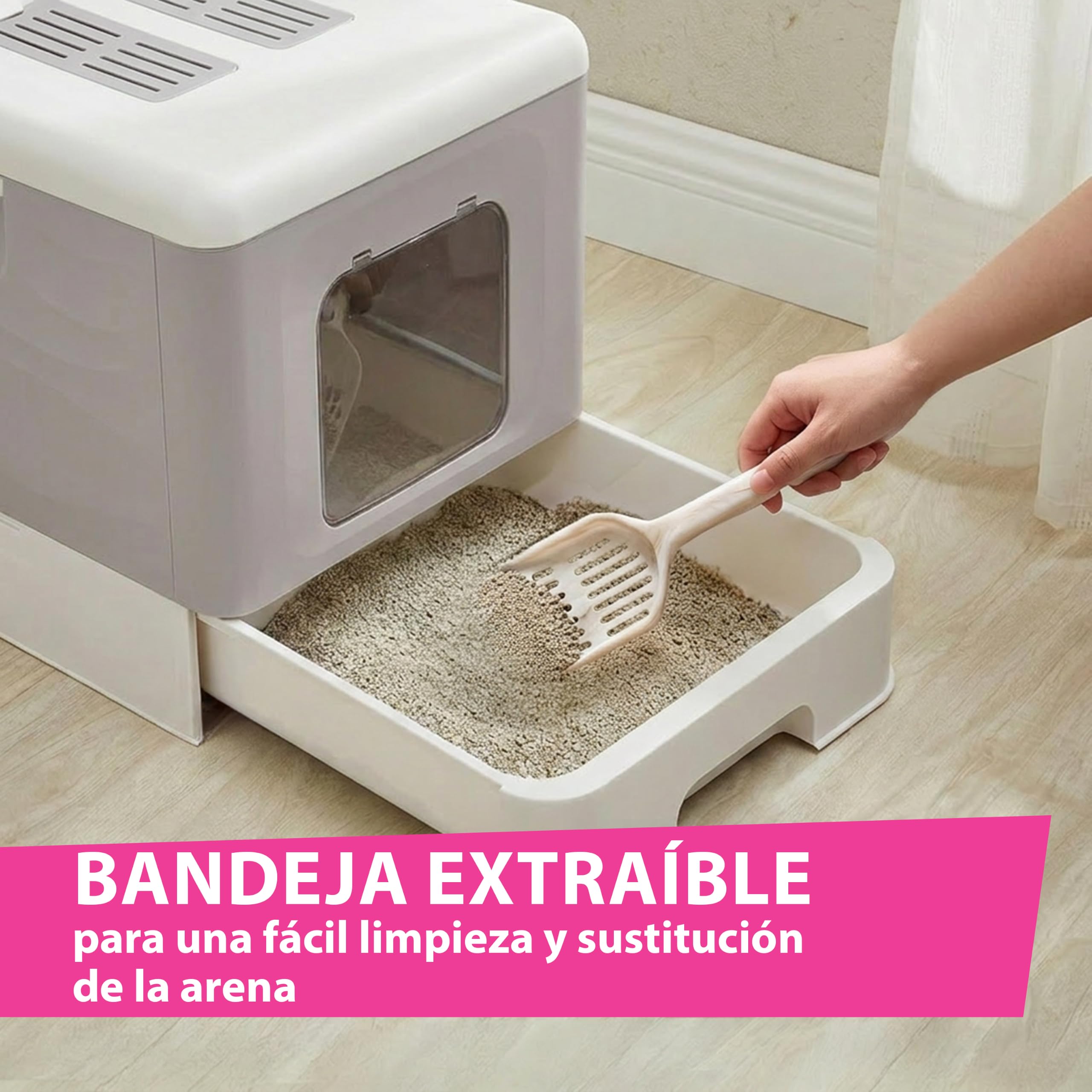 Ferplast arenero Cerrado, Control olores, Menos Suciedad, fácil, Rosa | 2 filtros de carbón activo antiolores, rejilla recoge arena, pala y cepillo incluidos