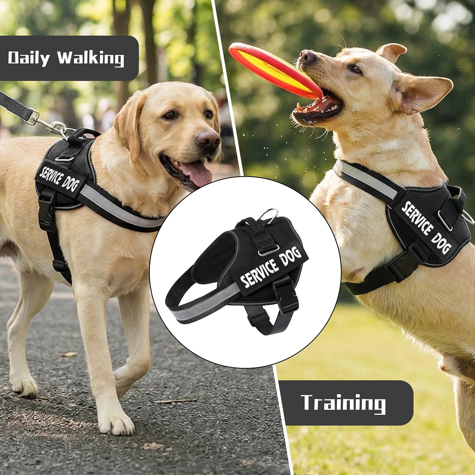 MUMUPET Arnés para perro de servicio, sin tirones, fácil de poner y quitar, reflectante 3M, transpirable y fácil de ajustar con mango de nailon, no más tirones ni asfixia para perros pequeños