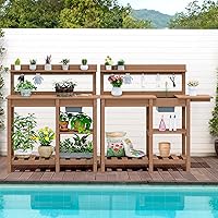 Vista 11 de SERWALL Banco para macetas al aire libre con fregadero extraíble, mesa para macetas de polietileno de alta densidad resistente a la putrefacción