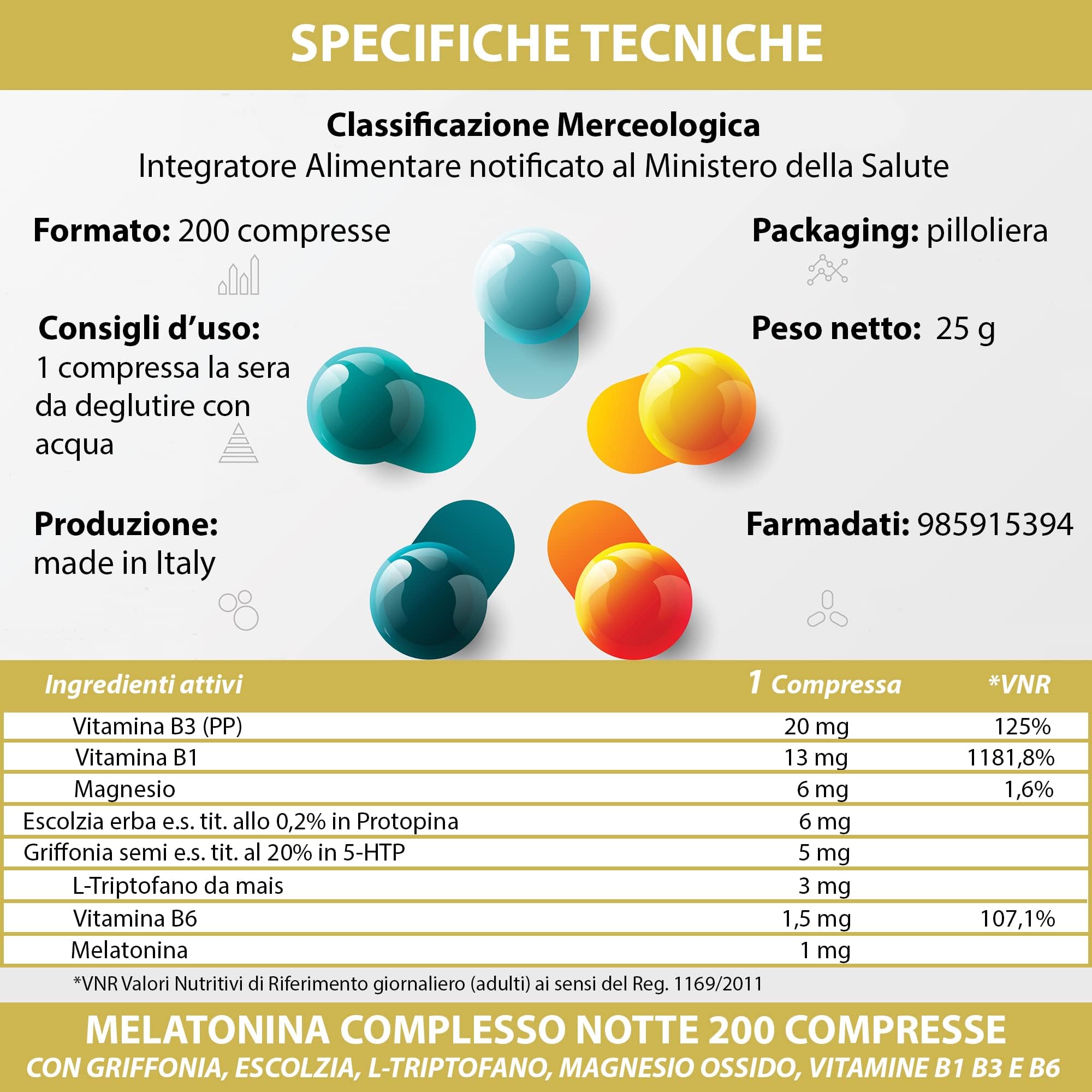 Melatonina Complesso Notte 3000 Compresse 1 al dì | con Griffonia Escolzia Triptofano Magnesio Vitamine B1 B3 B6 | Sonno Umore e Rilassamento | Non animale LA BOTTEGA DEGLI INTEGRATORI