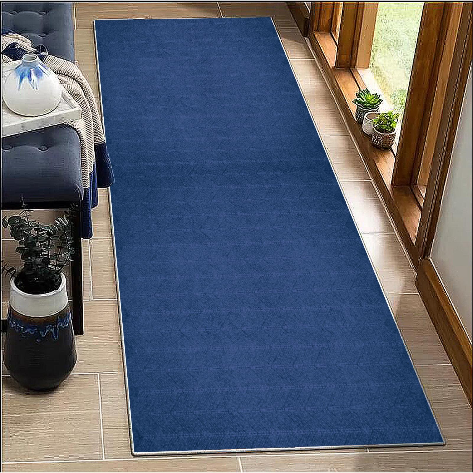 BORKOY Long Carpet Runners for Hallways Non Slip 60x500cm Washable blue Runner Rugs Kitchen Runner Absorbent Door Mats Hallway Hall Runners Narrow Rugs for Entrance Bedroom Hallways Living Room