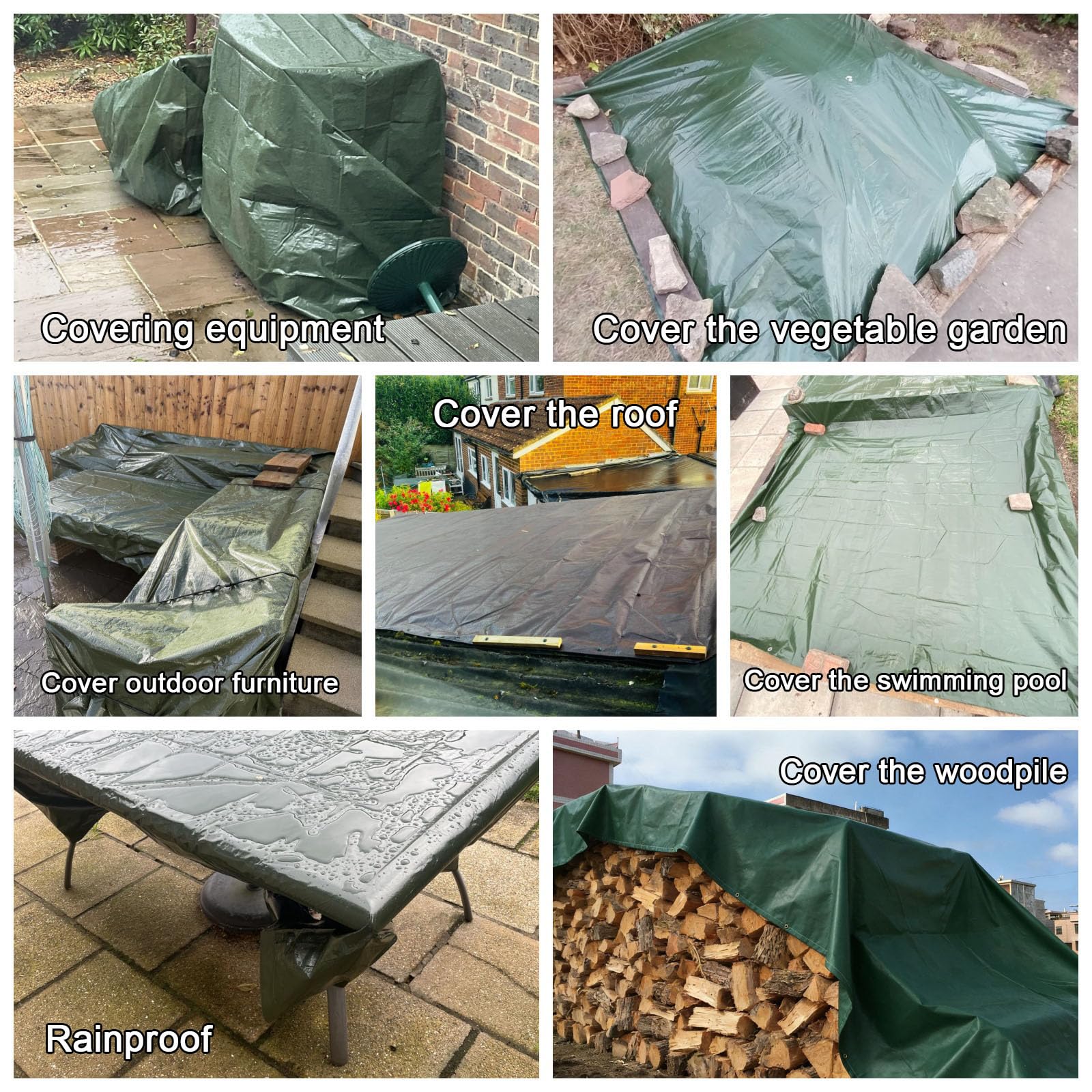 Heavy-Du - Telone impermeabile 220 x 260 cm, in resina resistente agli strappi, per legno, piscina, tupolini, auto, protezione UV contro sole, pioggia, raggio, colore: nero