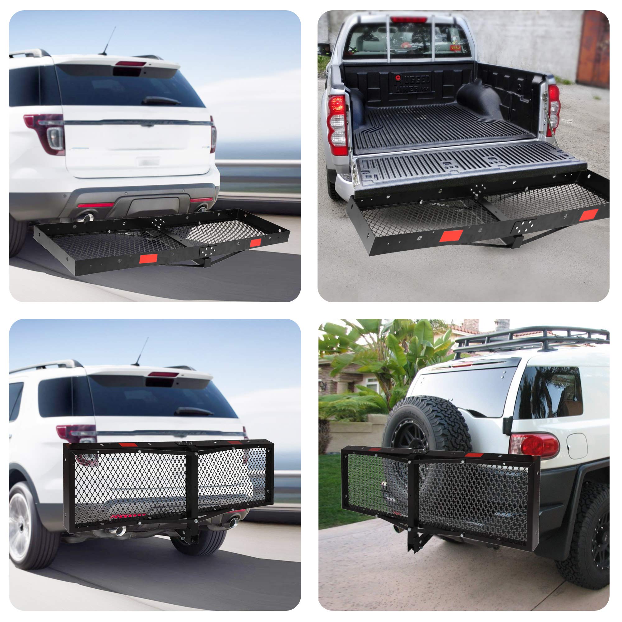 Buy LUCKYERMORE 500LBS Capacity Folding Tray Hitch Mount Cargo Carrier 60’’x20’’x3’’Rear Cargo