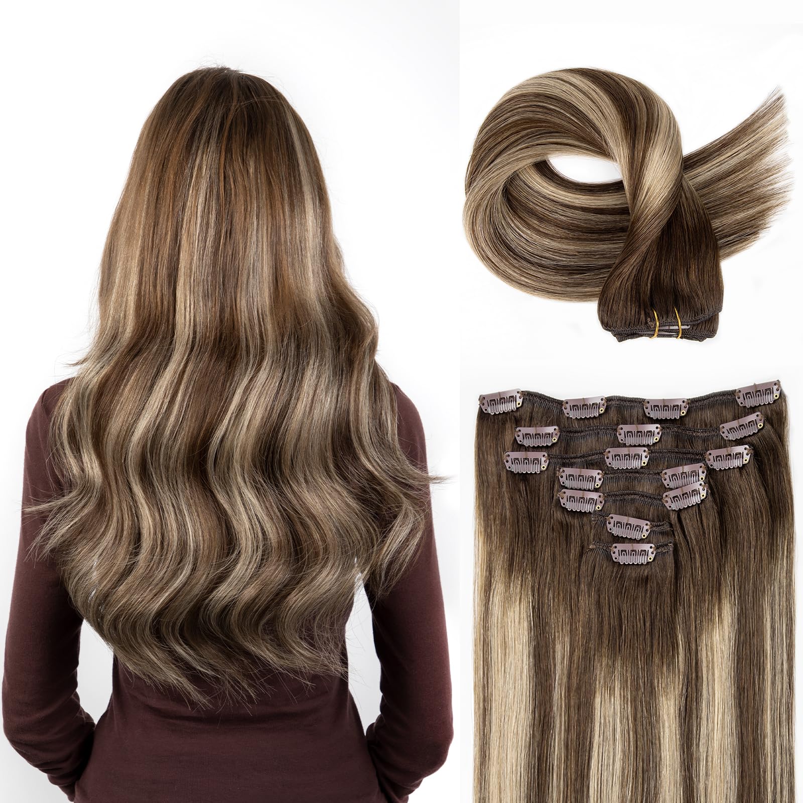 SOBEAUTY Hair Extensions Clip in, 100% Real Human Hair Extensions