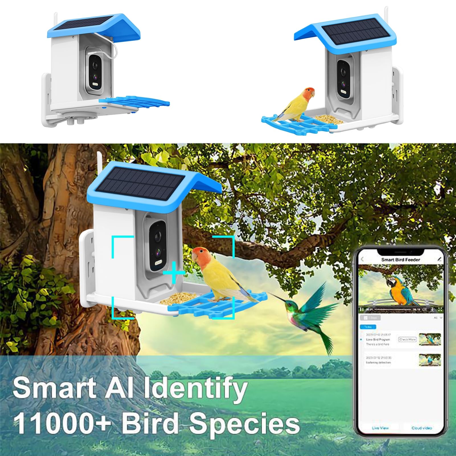Comedero inteligente para pájaros con cámara, alimentador automático de colibríes con energía solar, comedero inalámbrico para pájaros al aire libre, regalo para amantes de las aves,