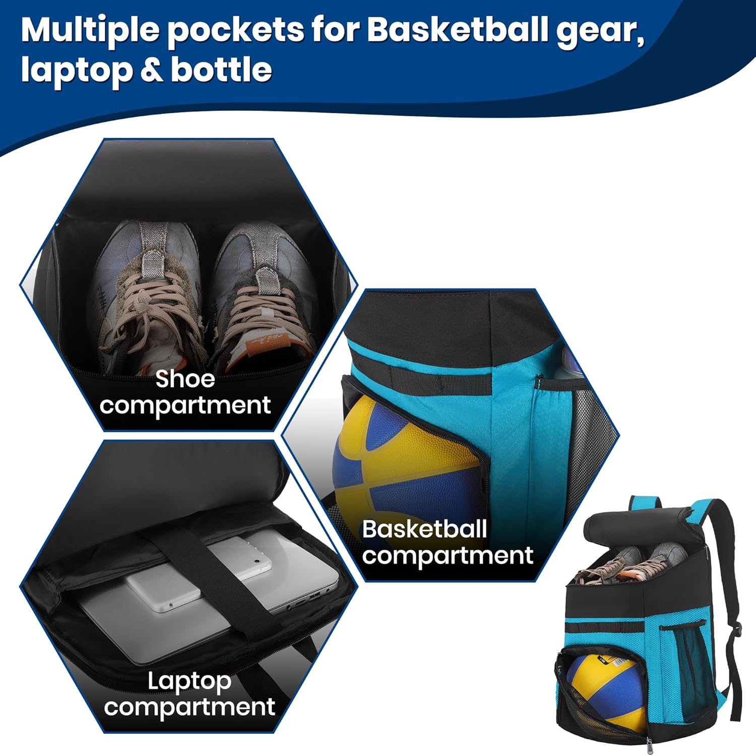 Hsmihair Basketball Backpack Large Sports Bag for Men&Youth,Gym Bag with Separate Ball & Shoes Compartment,Travel Bag for Basketball,Soccer,Volleyball