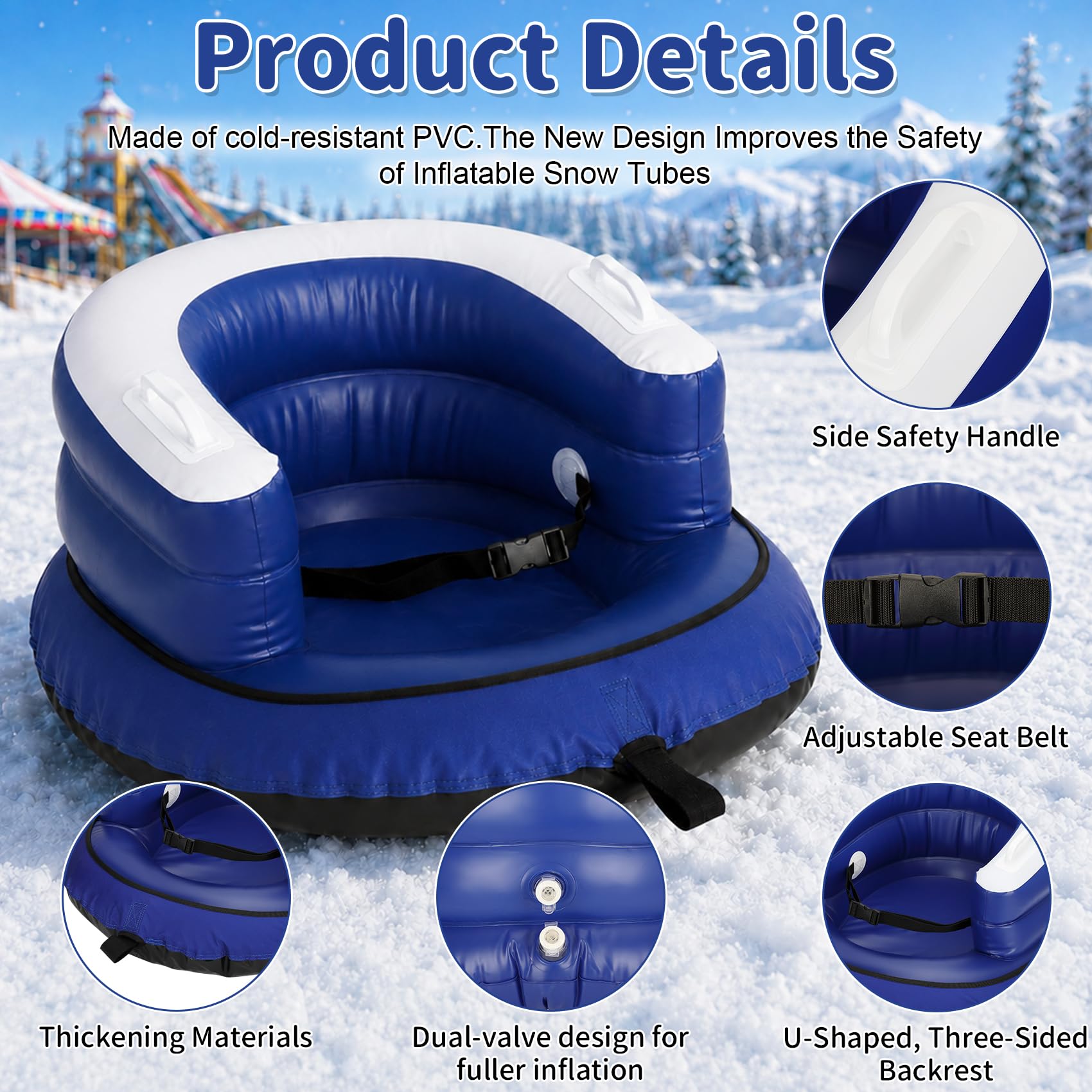 Slitta da neve per bambini 1-3 con schienale a U, blu