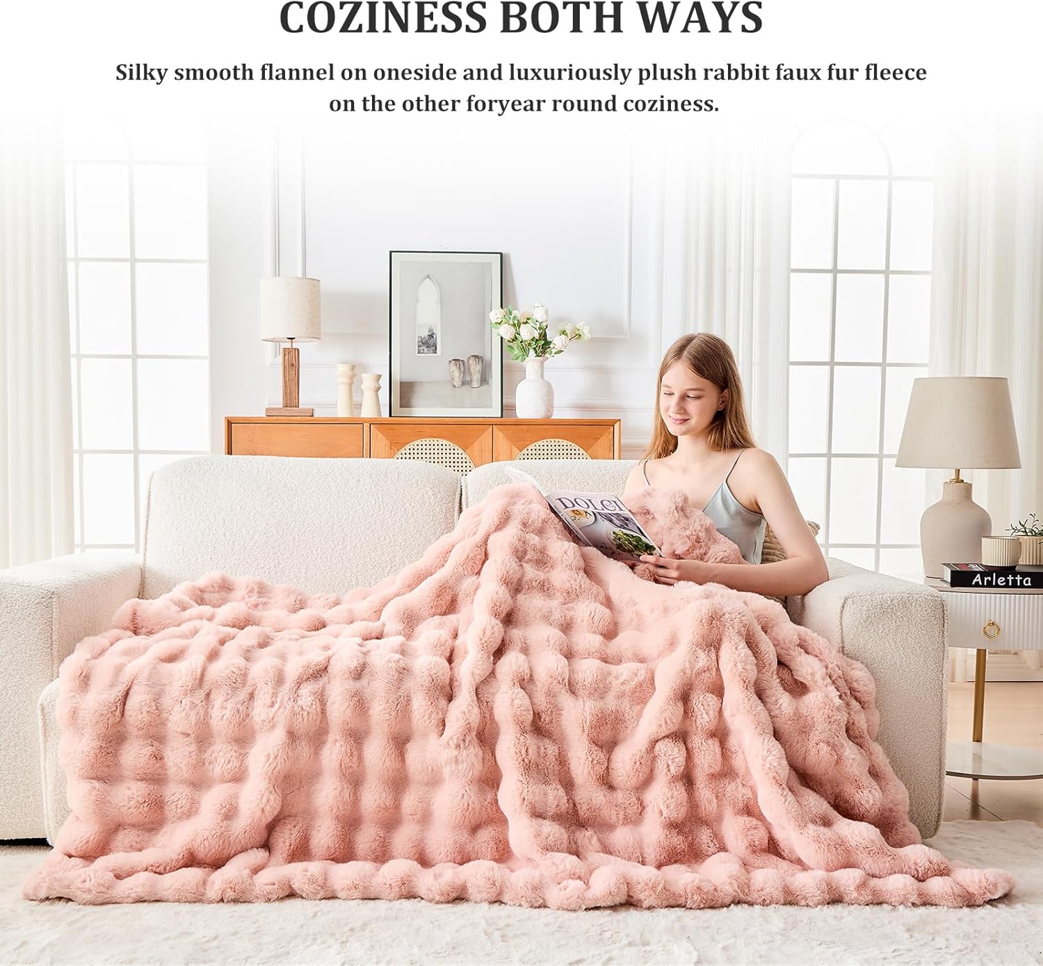 Faux Fur Throw Blanket for Couch, 1000 GSM Cozy Fuzzy Fluffy Soft Plush Thick Bubble Sherpa Blanket for Sofa Bedroom Living Room, Mothers Day Birthday Gifts for Women Home Decor