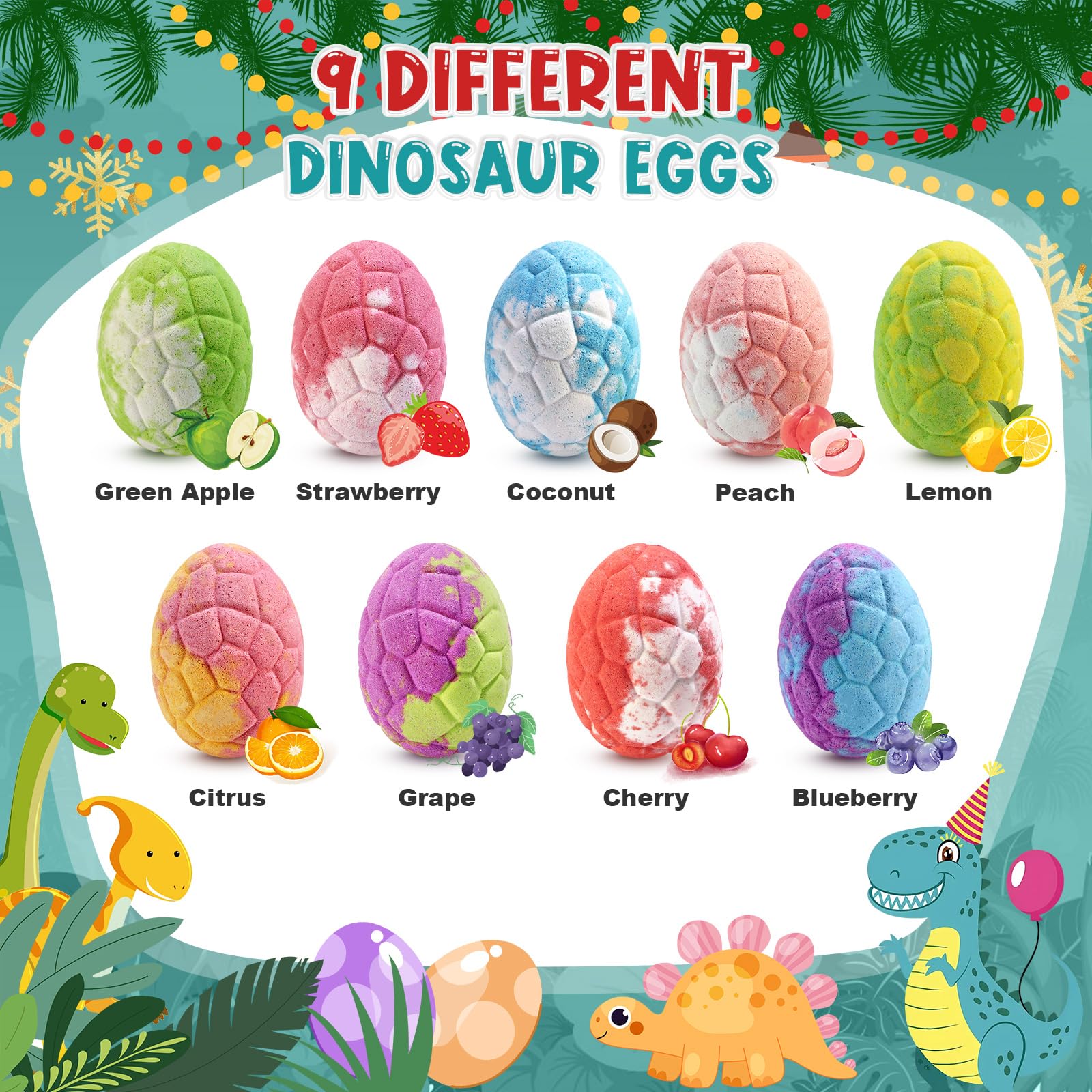 Qivatex Bombas de baño para niños con juguetes de dinosaurio en el interior, paquete de 9 bombas de baño de dinosaurio orgánico, juego de regalo de baño de burbujas