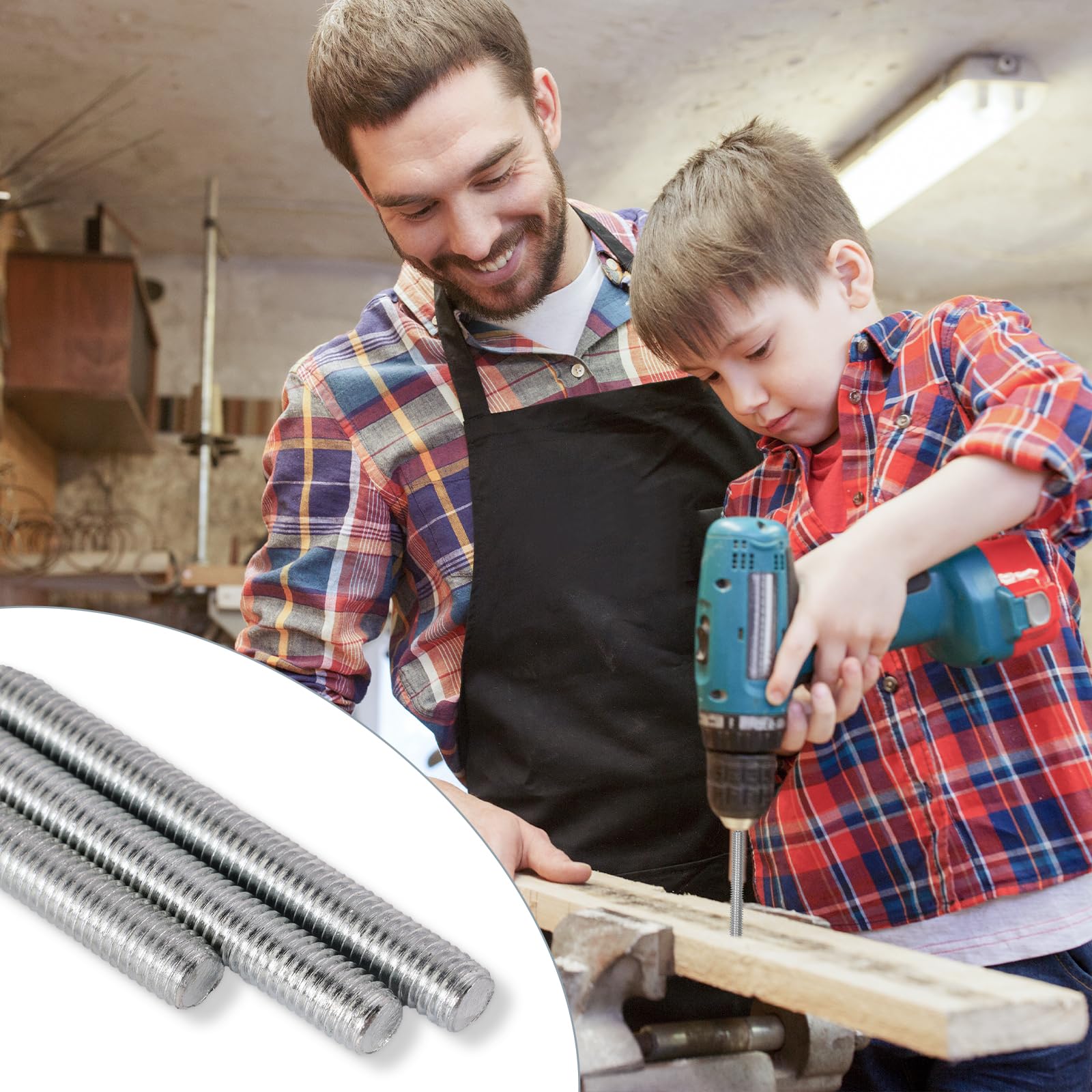 Barra Filettata M8 5 Pezzi Asta Filettata M8 x 300mm Acciaio al Carbonio con Dadi e Rondelle