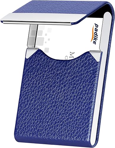 Miniatura 12 de Padike - Tarjetero de cuero para tarjetas de presentación, estuche metálico para tarjetas de nombre, tarjetero profesional delgado con cierre