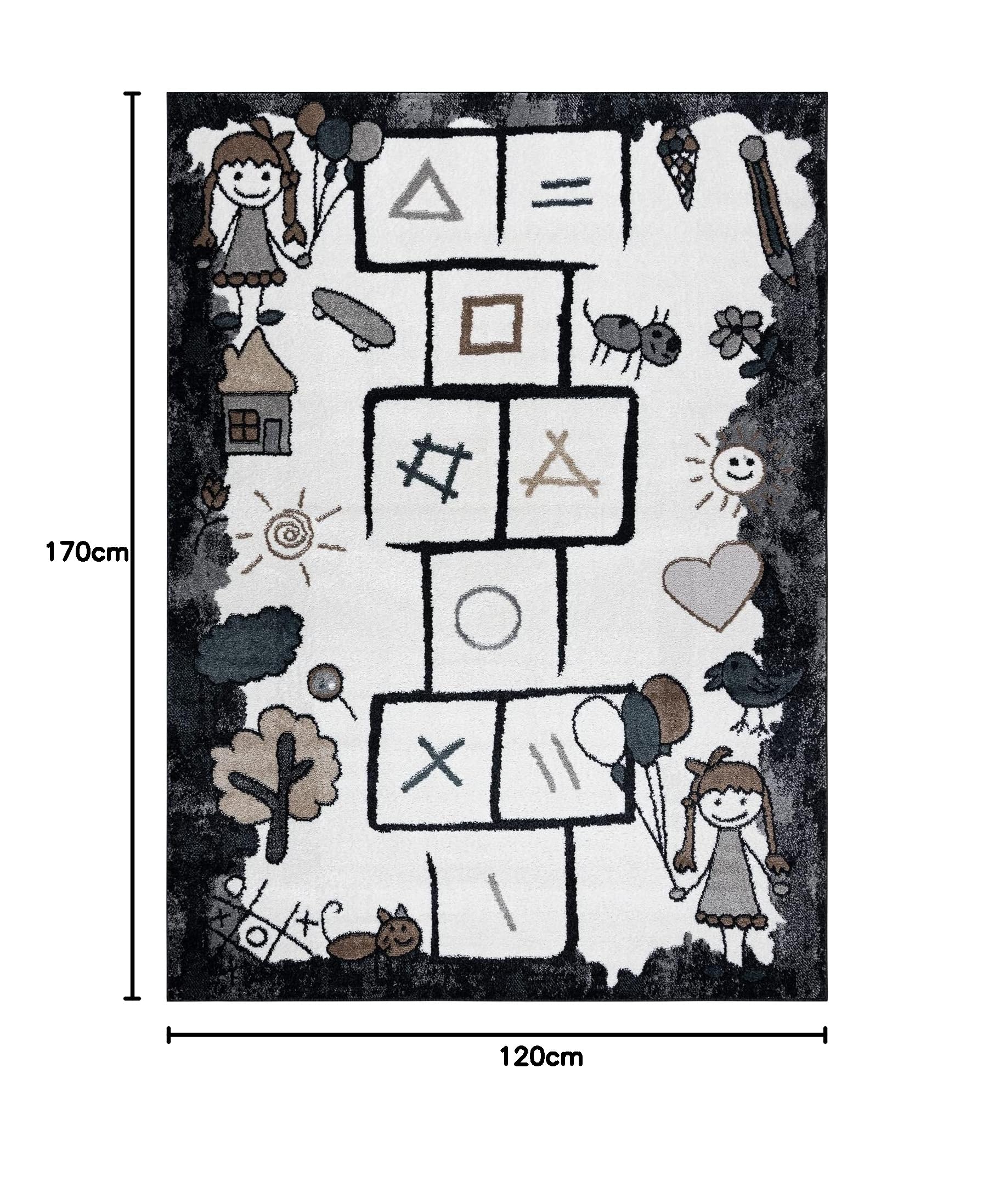rugsx Tapis pour Enfants Fun Hop Moderne, pour Chambre d'enfant, d'adolescent, Design Original, la marelle, Animaux Noir 120x170 cm