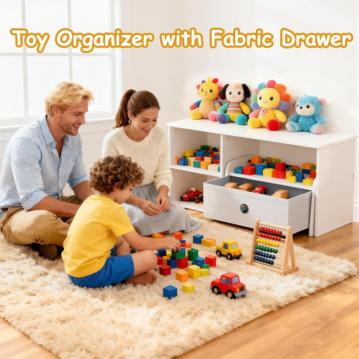 3-in-1 Toddler Bookshelf, Montessori Bookshelf with Bench, Bookshelf for Kids with Reaading Nook & Toy Organizers & Storage, Book Shelf for Kids Rooms, Nursery, Playroom, Bedroom, White