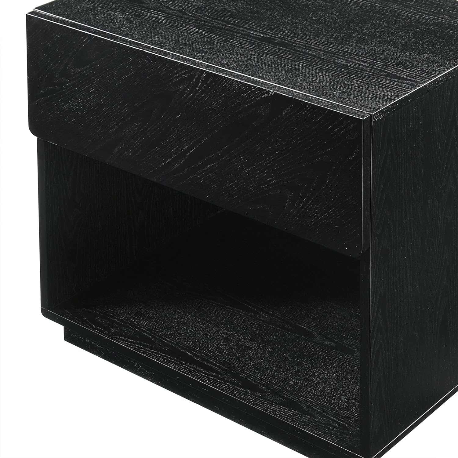 Armen Living Petra Modern 1 Drawer Wood Nightstand with Shelf, Black