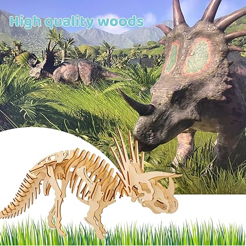 Miniatura 2 de CYAZOO - Rompecabezas de madera 3D de dinosaurio grande para adultos y niños, rompecabezas de bricolaje de alta gama Haenosaurus Styracosaurus,