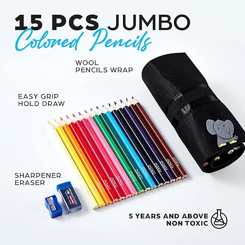 Miniatura 4 de Lápices de colores gruesos para niños, 15 piezas, tamaño gigante, gordito, fácil de sostener, para dibujar con estuche para lápices, mini borrador,