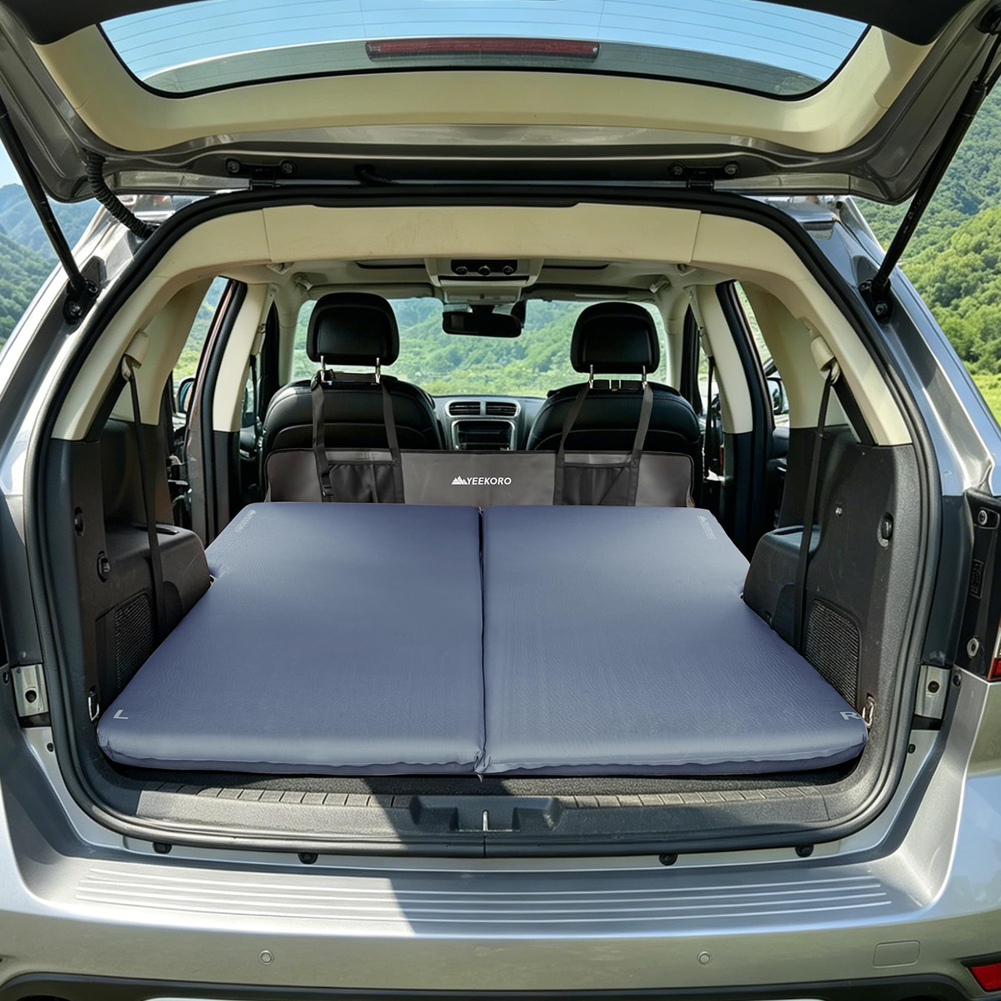 YEEKORO SUV Air Mattress, Self-Inflating Car Bed for Sleeping, 8 R-Value Car Camping Mattress with Air Pump, Memory Foam Car Camping Pad for Hiking and Backpacking (Left+Right)