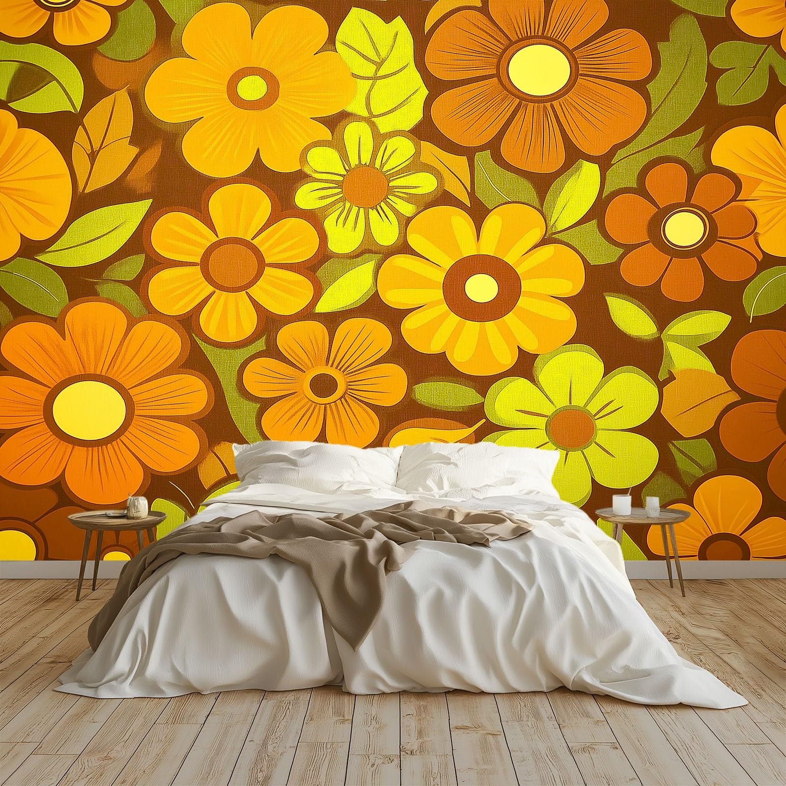 Générique Panoramiczna tapeta 200 x 140 cm boho kwiatowy moda włóknina XXL fototapeta gobelin fototapeta salon sypialnia - tapeta Trompe l'eil efekt 3D, żółta