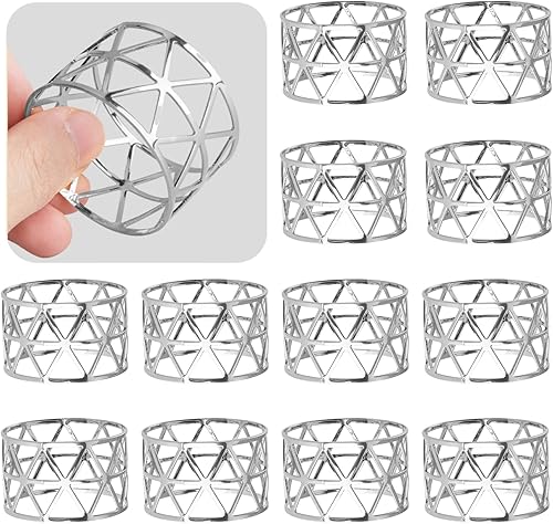 12 servilleteros plateados, juego de 12 servilleteros para comedor, aniversario, cumpleaños, Navidad, Pascua, otoño, Halloween, Acción de Gracias,