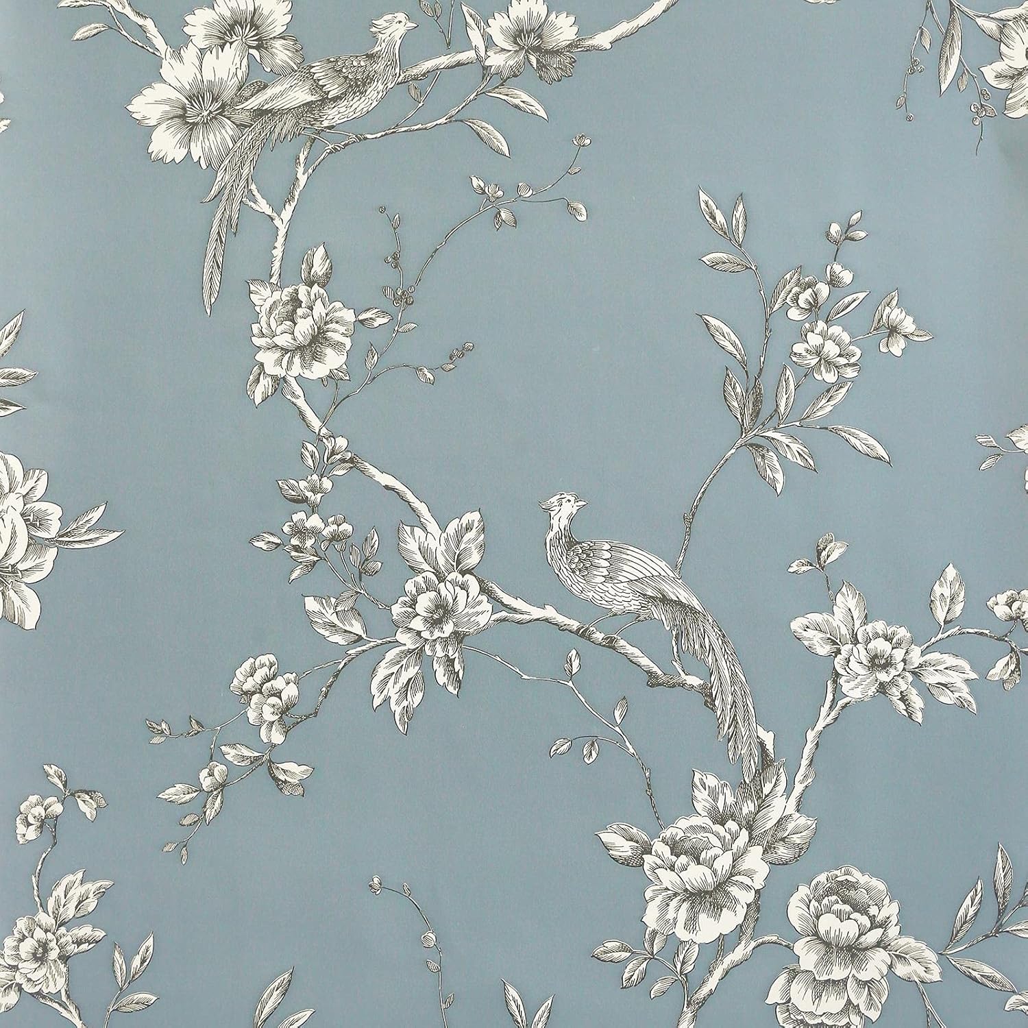 Arthouse Chinoise Oriental Chinese Asian Inspired Wallpaper Tropical Birds Flowers Slate Blue World of Wallpaper 900102