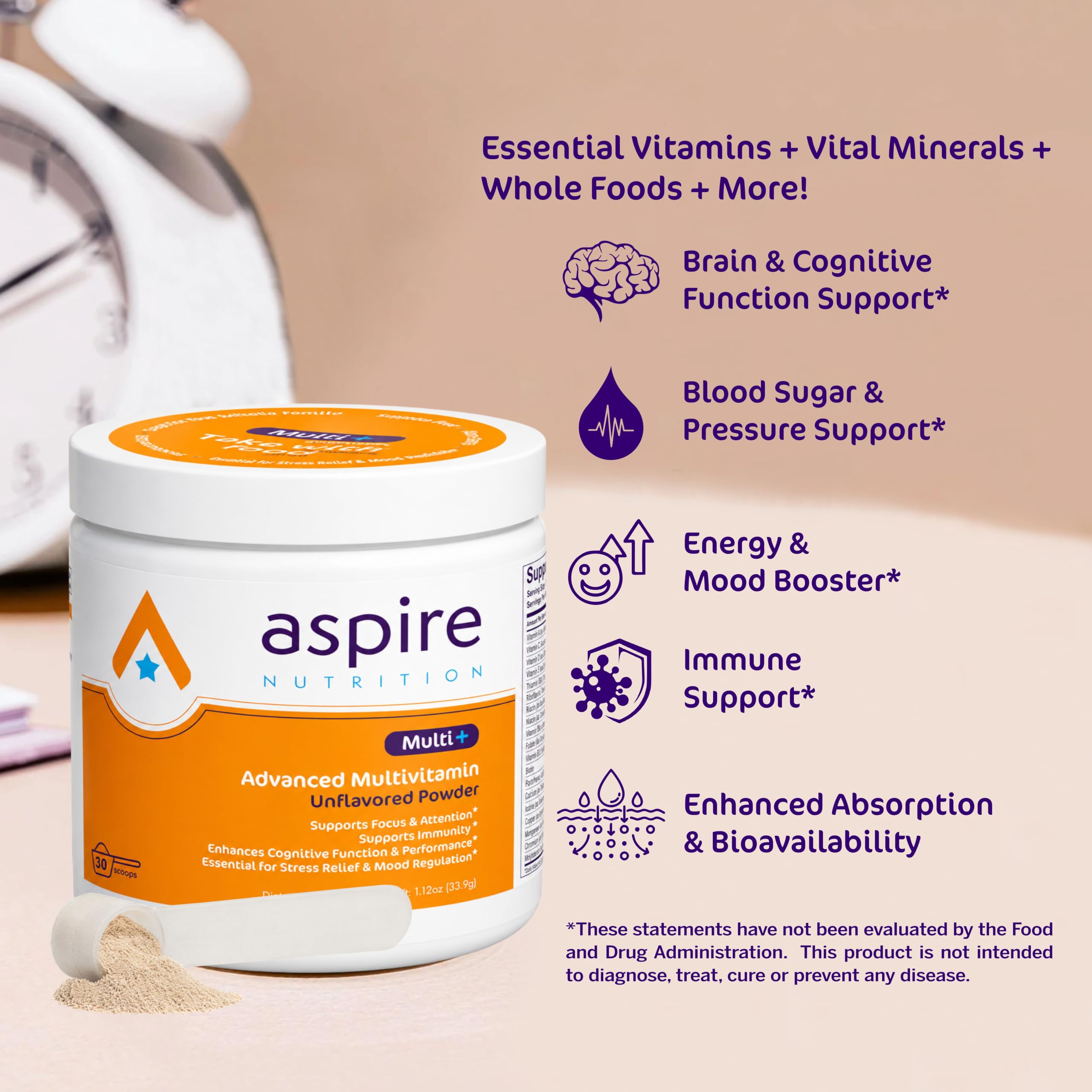 Aspire Multi+™ Advanced Multivitamin for Kids, Men & Women (unflavored Powder) — Amazon image 3