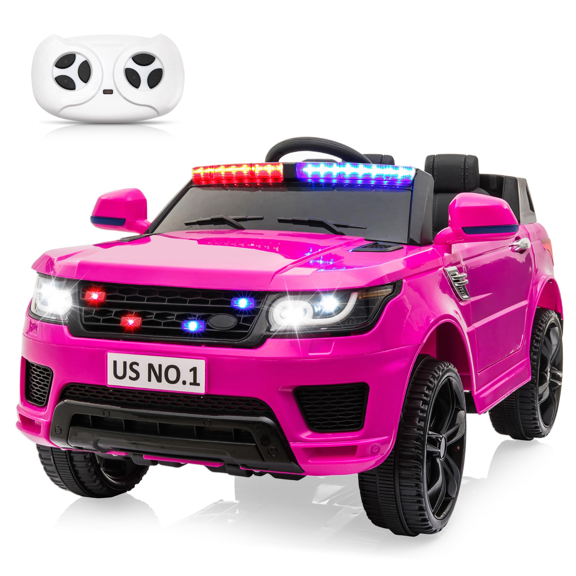 TOBBI Electric Cars for Kids Ride on Toy 12V Battery Powered 4 Wheels Vehicles for Toddler to Drive with Remote Control, Siren, Flashing Lights, Music