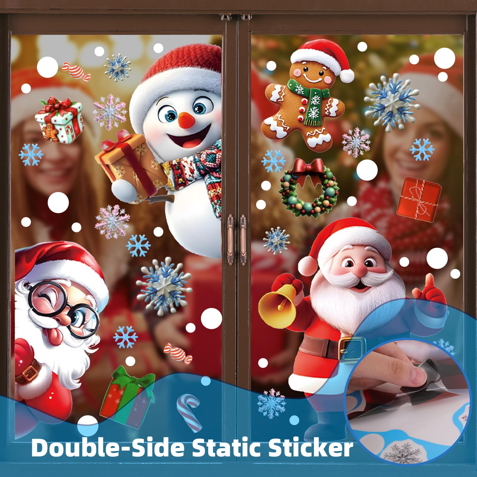 8 fogli di adesivi per finestre, adesivi per finestre di Natale, adesivi per finestre autoadesivi, adesivi per finestre riutilizzabili in PVC per la decorazione natalizia e invernale (B