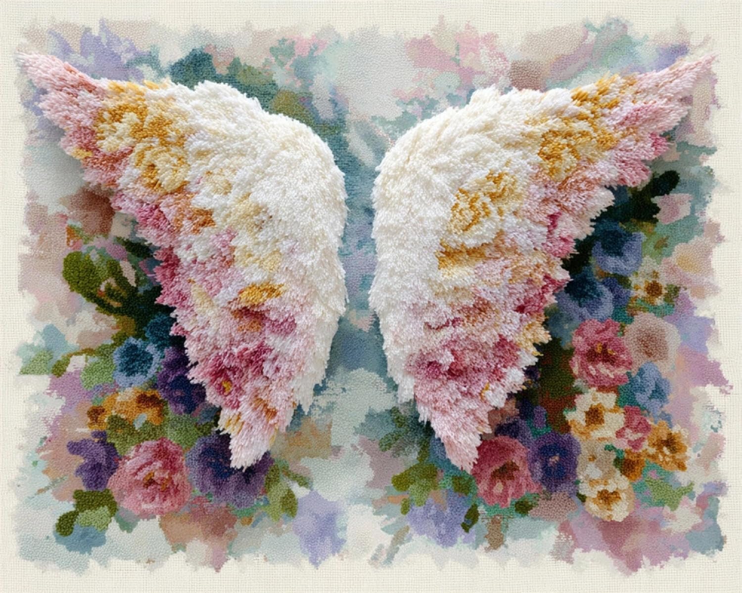 Henypt Color Diy Latch Hook Rug Kits Wings And Flowers 80X160cm