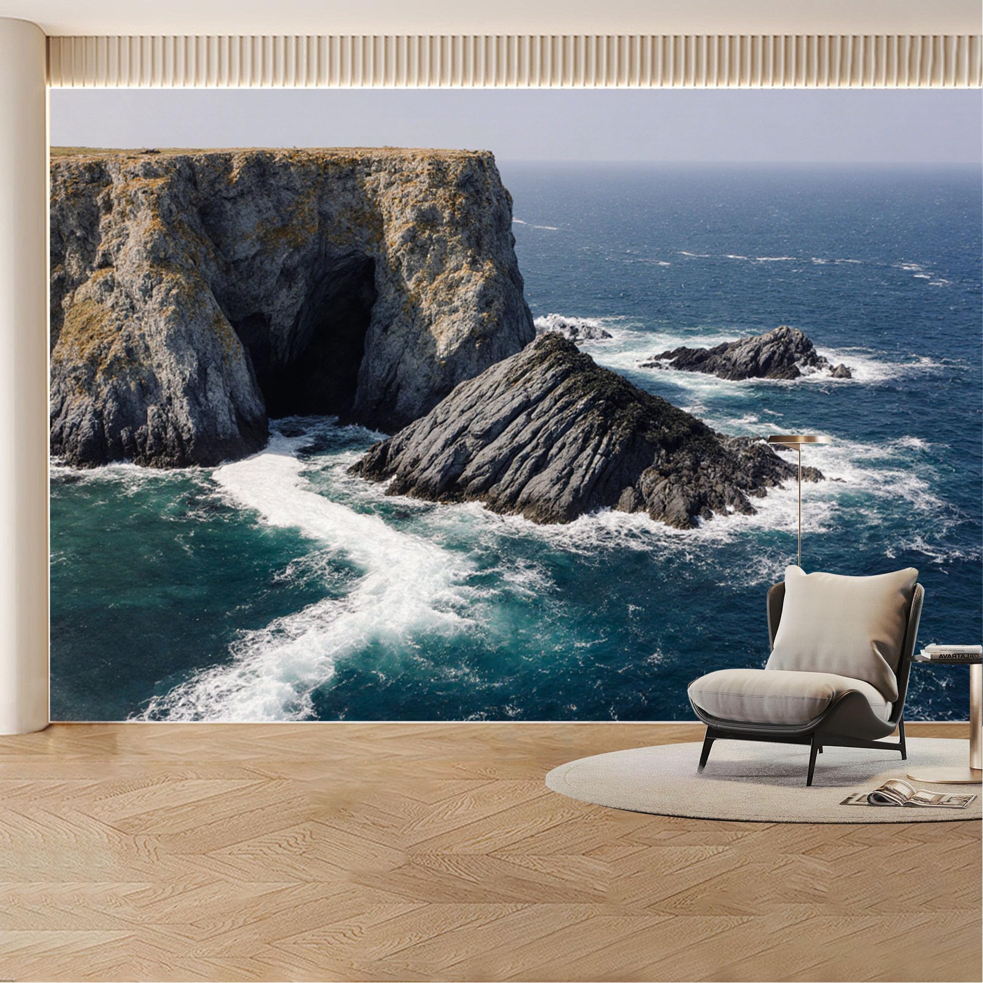 Custom Wall Mural Wallpaper Ocean Cliff， Landscape Nature 3D Effect Wall Decor， Modern Tropical Removable SelfAdhesive Large Photo for Living Room， Bedroom， Office