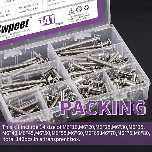 Vista 21 de Swpeet Juego de 25 tornillos de fijación plateados chapados en níquel M6x25mm, tornillos hexagonales, tuercas de barril con 1 llave Allen, poste