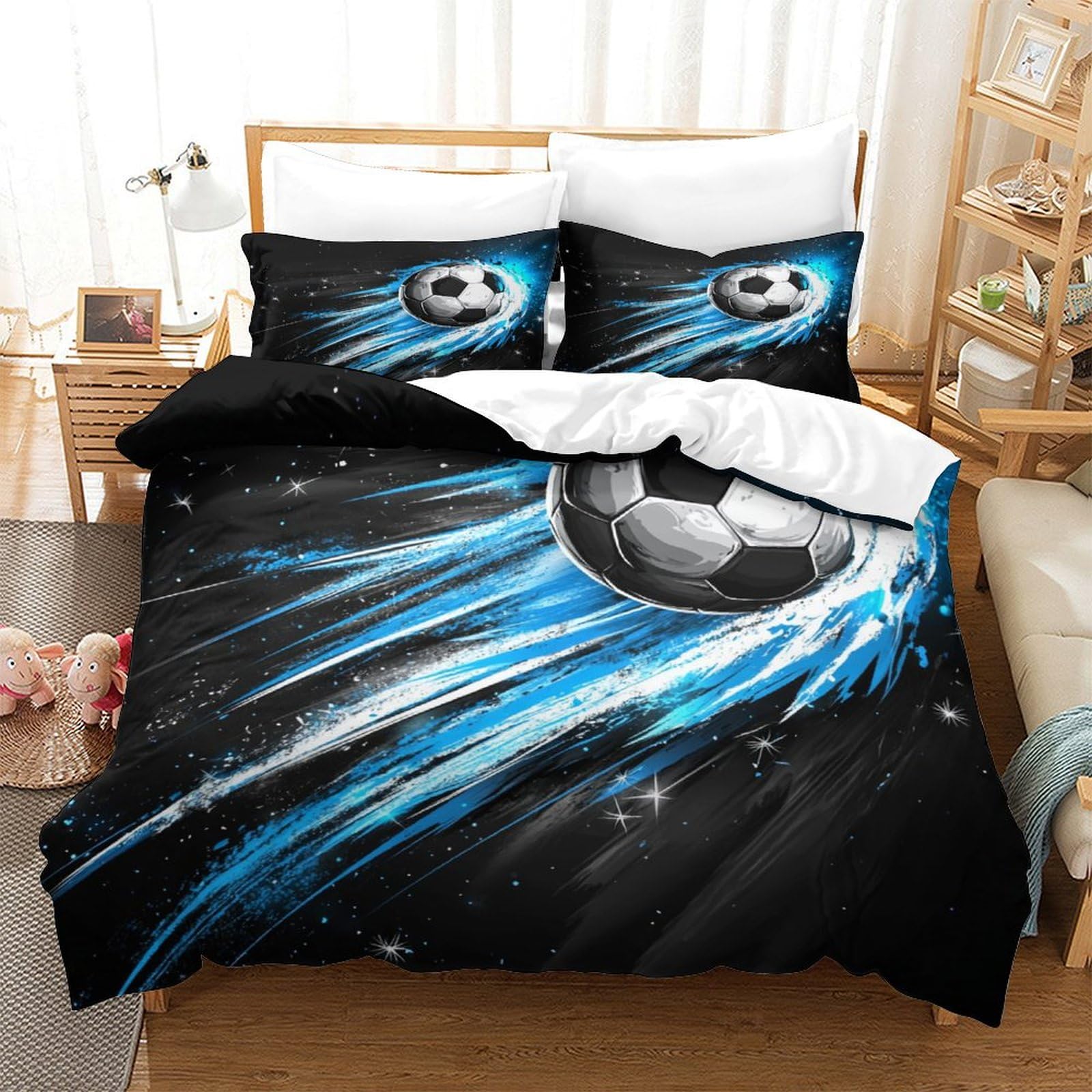 P1S9U7W5Y Dynamic Soccer 3D Printed Duvet Cover Set 3pcs Microfiber Sports Bedding Set King（220x240cm）