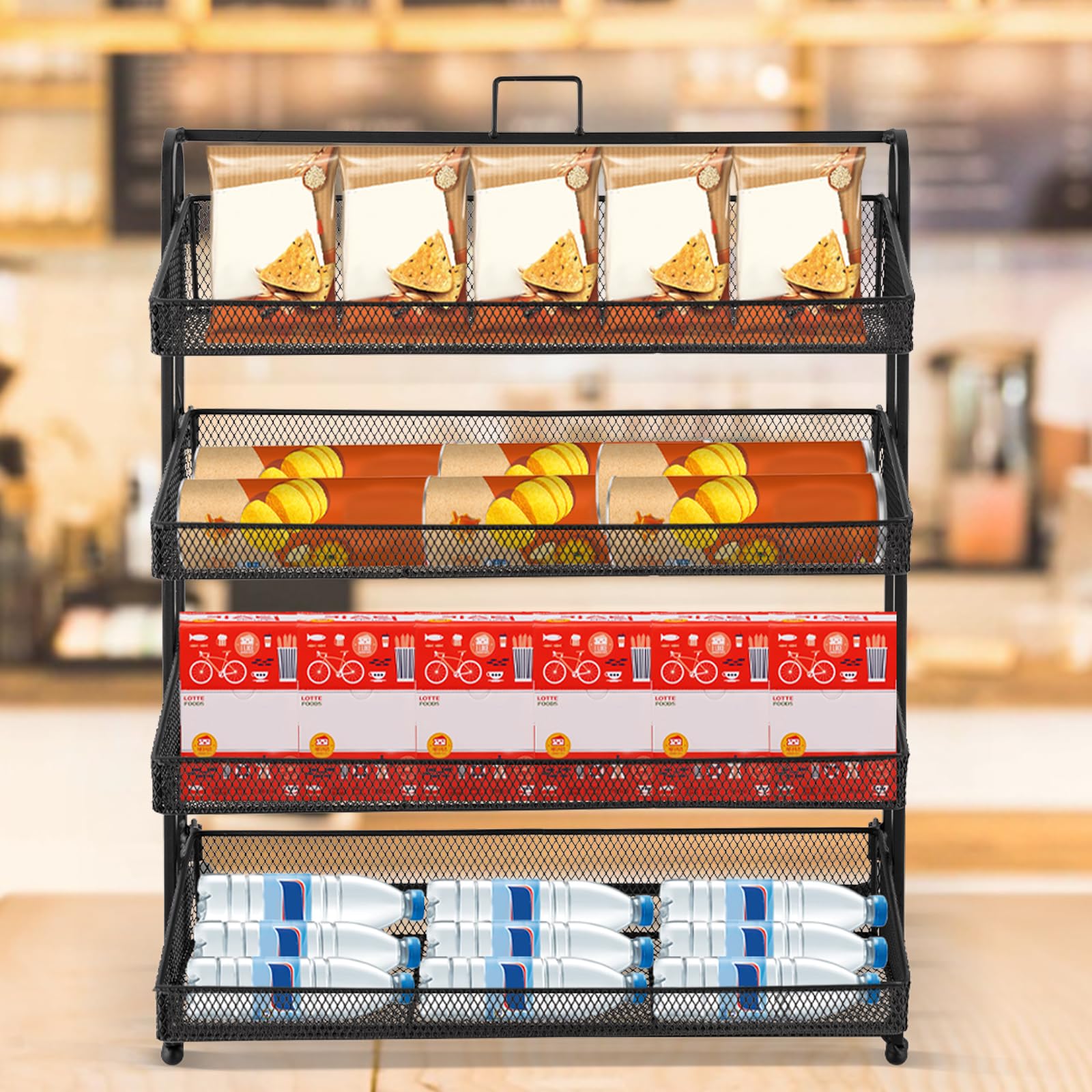 Metal Mesh Retail Display 4-Tier Black Stackable Candy Display Rack ...