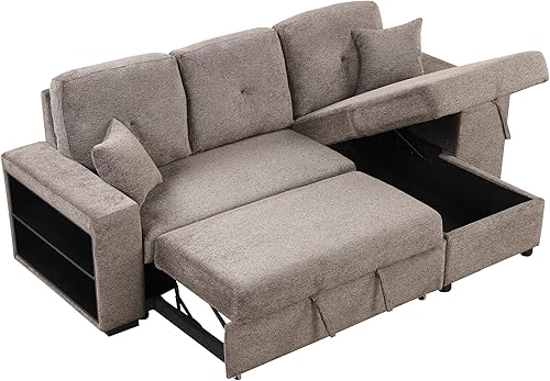 Miniatura 6 de Bellemave Sofá cama extraíble en forma de L, sofá modular reversible, sofá tapizado de 95 pulgadas con diván de almacenamiento y 2 taburetes para