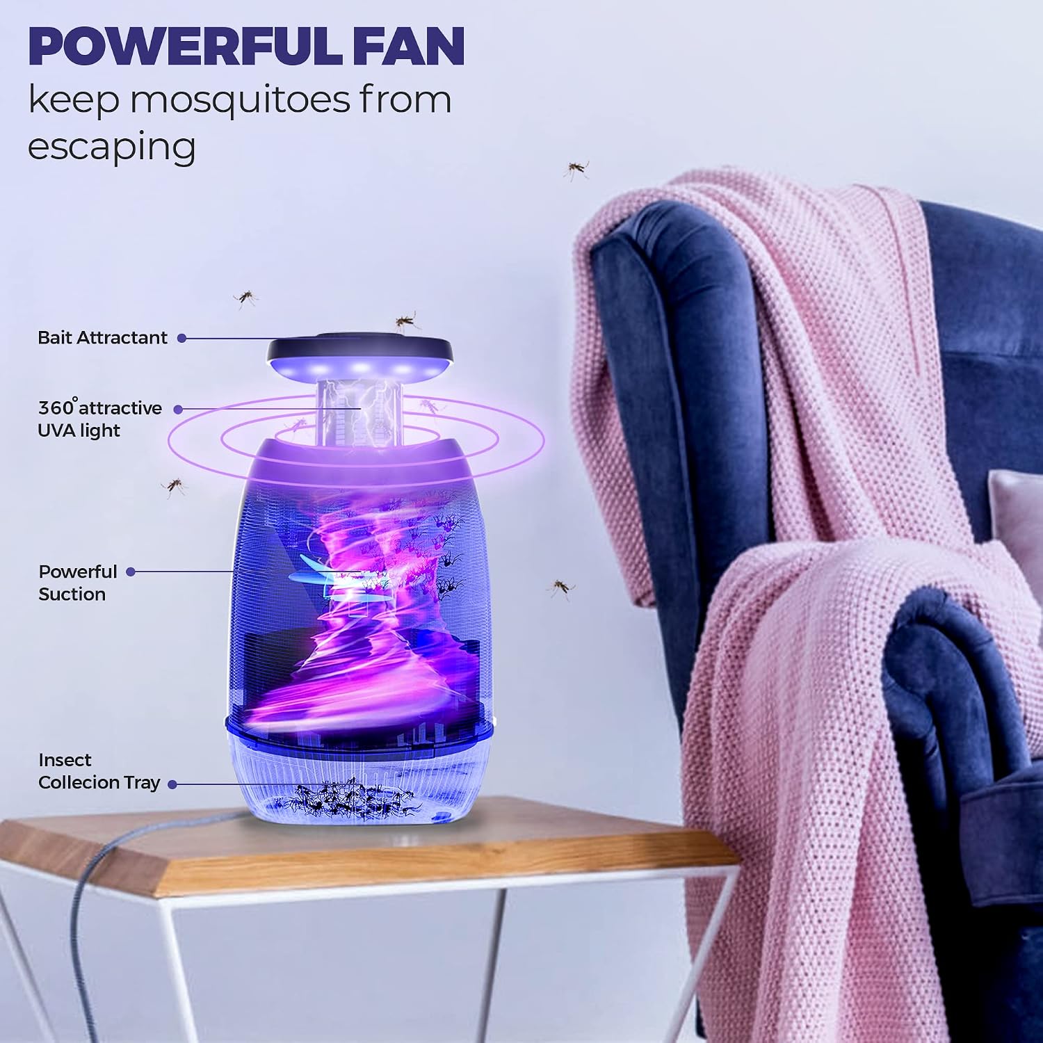TRAPPED Elite Insect Trap, Zapper Fly Traps Catcher for Mosquito, Fruit Flies, Gnat, Moth Flying Insect, Bugs Trap with UV Light. Electric Bug Zapper, Fly Killer Fly Killer Indoor, Fly Repellent
