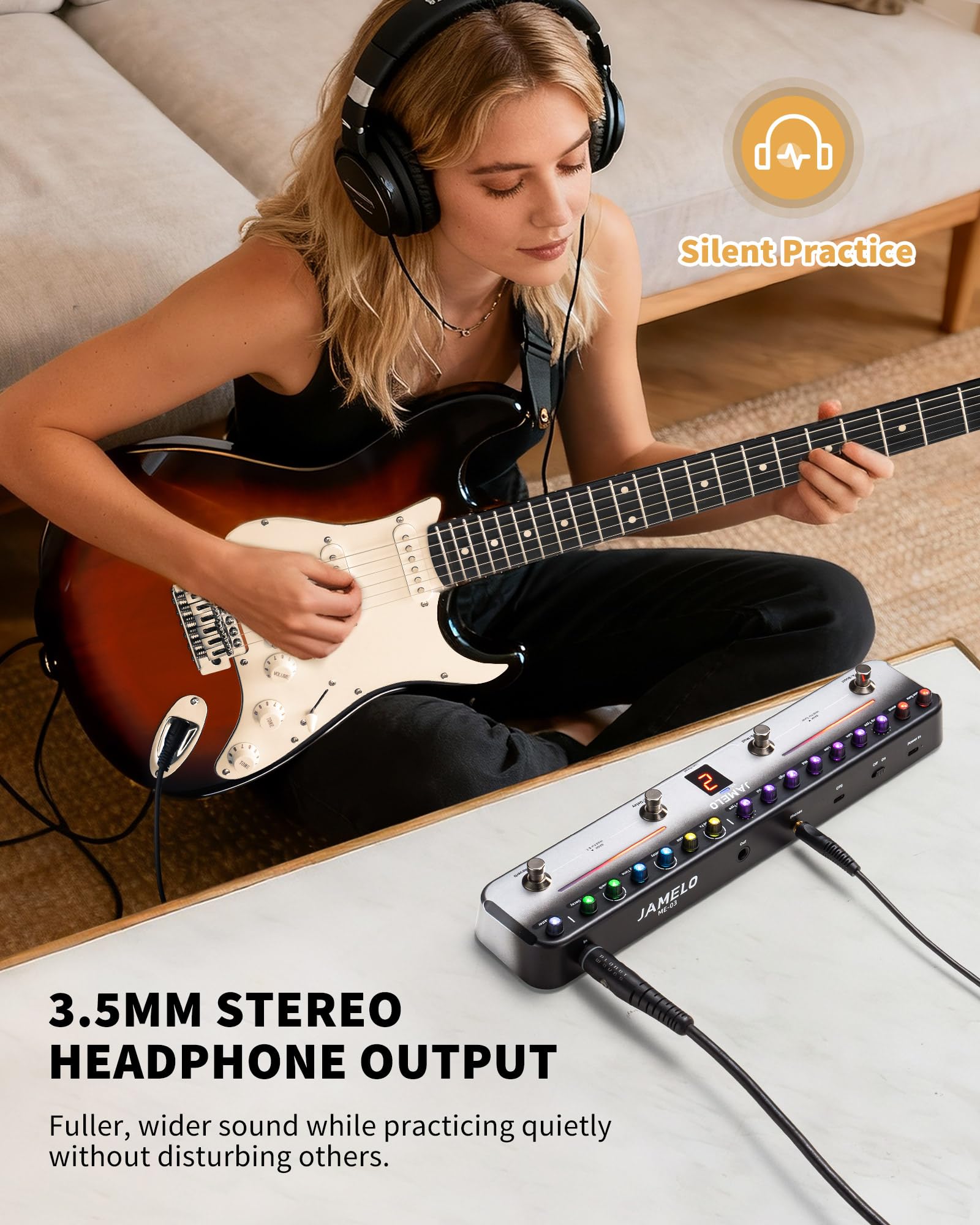 Jamelo Pedale multi-effetto per chitarra elettrica con 40 preset modificabili, 7 moduli di effetti popolari, chorus, delay, riverbero, MOD, batteria ricaricabile