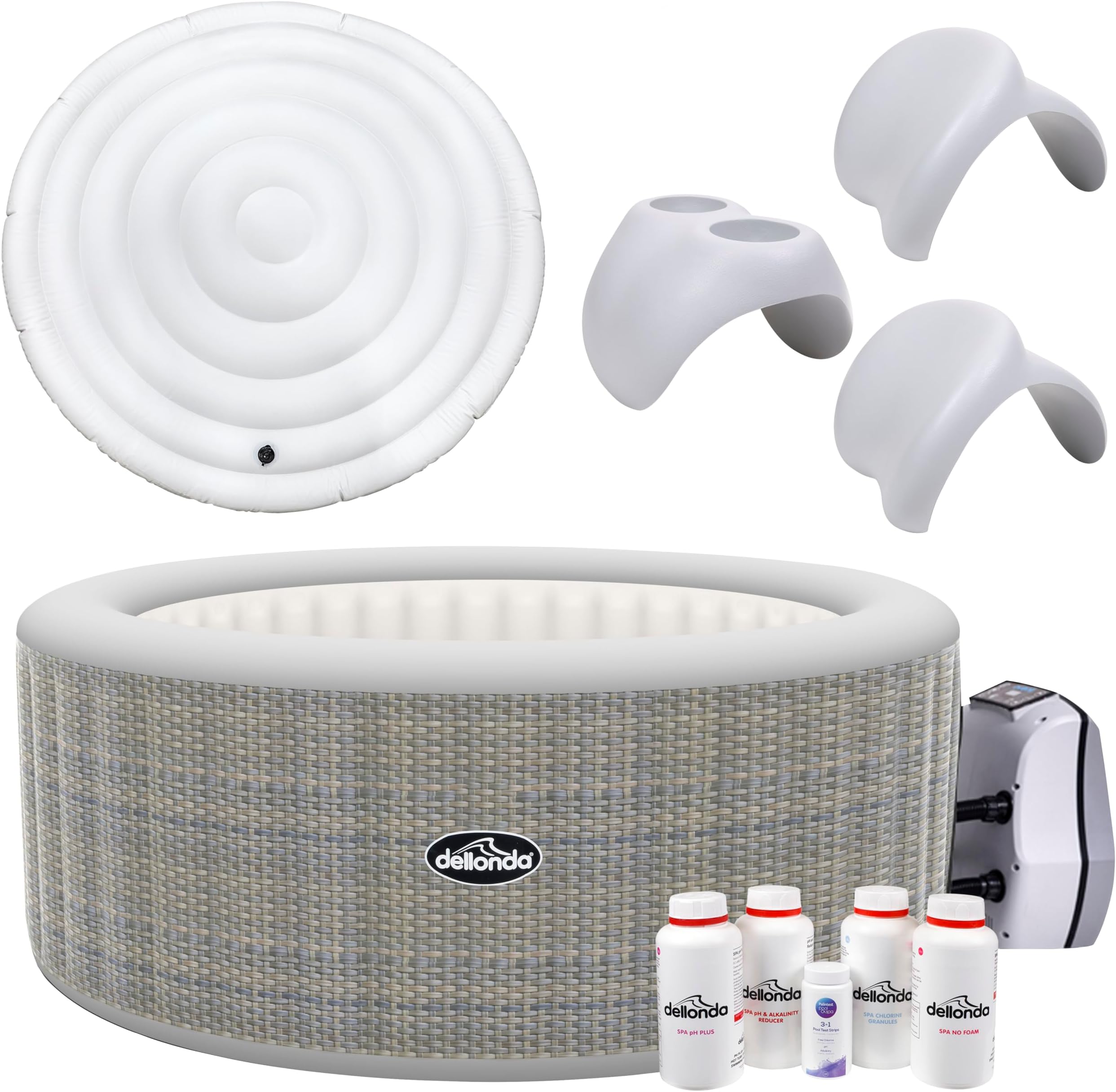 Dellonda 2-4 Person Inflatable Hot Tub Spa with Smart Pump and Accessory Kit - Rattan Effect - DL100